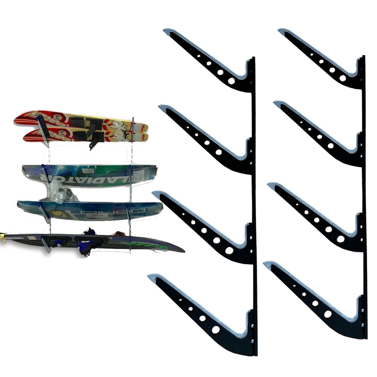 Multiboard-Surf-Rack, Wandhalterung für Surfbrett, Wakeboard, Snowboard-Aufbewahrung, verstellbare Wandaufhänger, Bretter (Schwarz, 4 Ebenen)