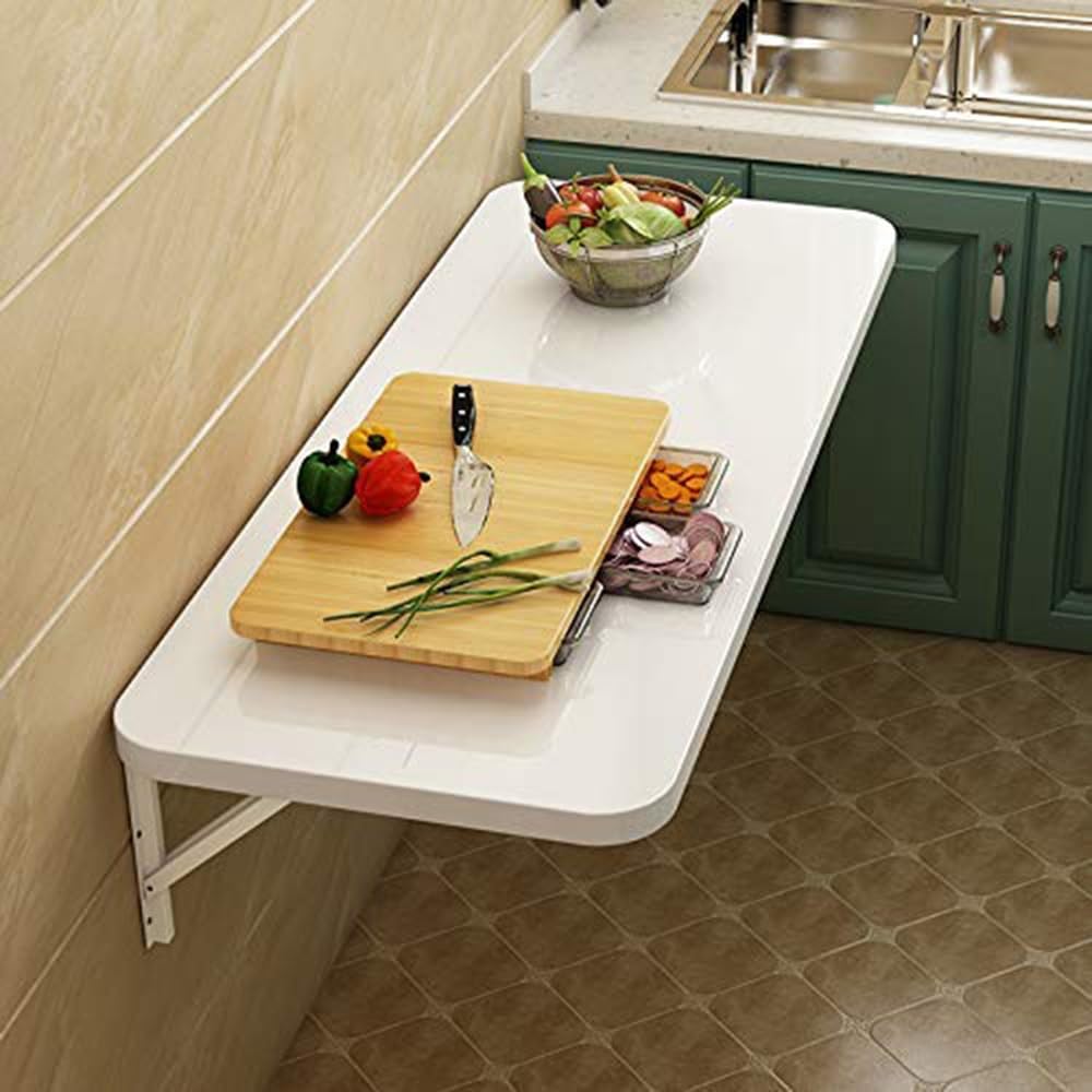GJZQDKX Wall-Mounted Folding Desk - Space-Saving White Table for Kitchen, Dining, or Laundry - Multifunctional Wooden Workbench, 80kg Capacity (80x30cm)