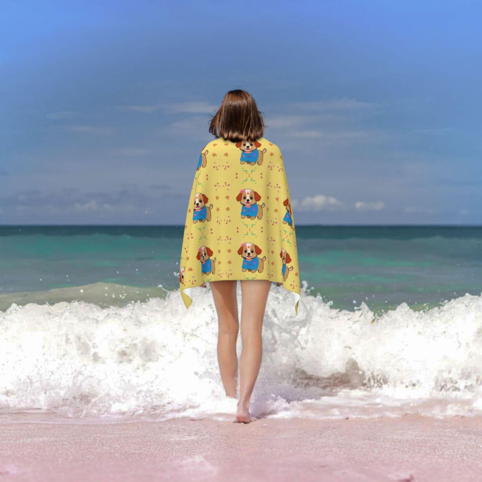 Adorable toalla de baño de perro de dibujos animados. Toalla de baño estampada para mujer, microfibra de secado rápido, 100% poliéster, toalla de viaje, playa y piscina.