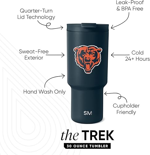 Miniatura 28 de Simple Modern, Colección Trek - Vaso térmico de acero inoxidable de 30 oz con tapa abatible y pajillas con licencia oficial de la NFL, regalos
