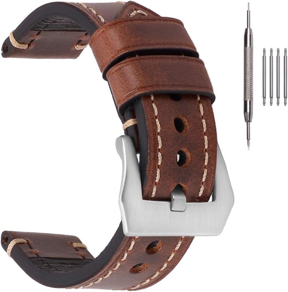 EACHE Leather Watch Bands for Men,Vintage Crazy Horse Leather & Vegetable Tanned Leather & Oil Waxed Thick Leather Watch Bands 20mm 22mm 24mm 26mm