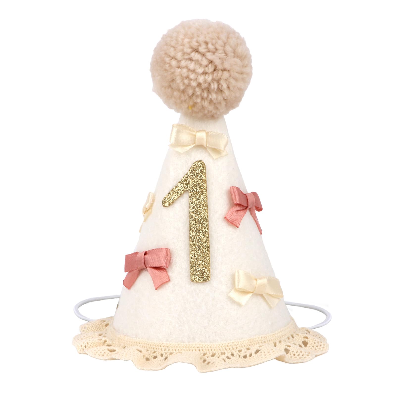 Exipsat Boho 1. Geburtstag Hut Für Baby Mädchen Creme Filz Kegel Hut Mit Schleifen Spitze Bommel Für 1. Geburtstagsparty Fotobooth