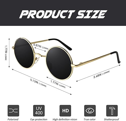 Miniatura 7 de CGID Gafas de sol polarizadas redondas retro para hombre y mujer, círculo, metal, hippie, protección UV400, E01