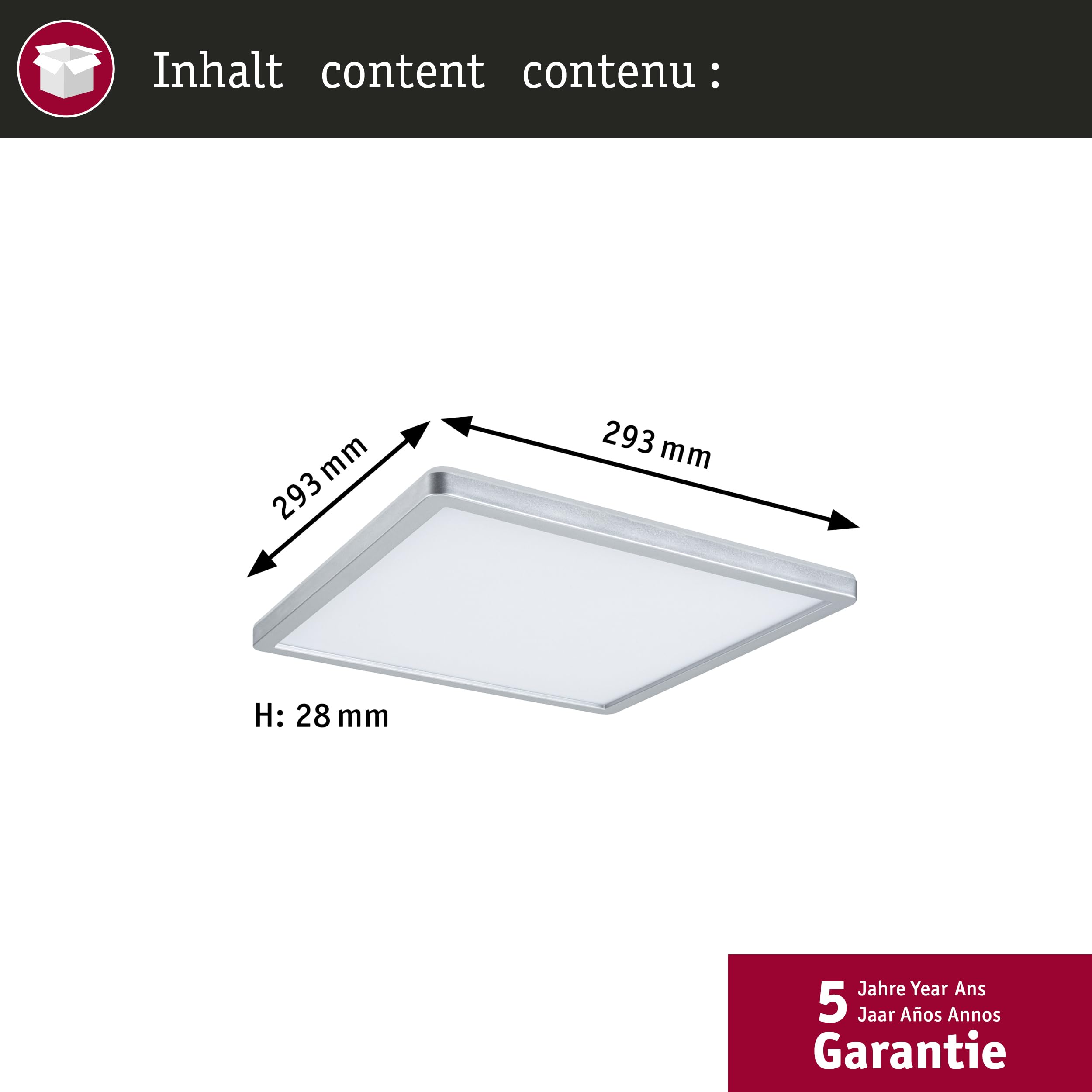 Paulmann 70994 LED Panel Atria Shine 293x293 mm eckig incl. 1x16 W Warmweiß Chrom matt Lichtpanel Kunststoff Deckenpanel 3000 K