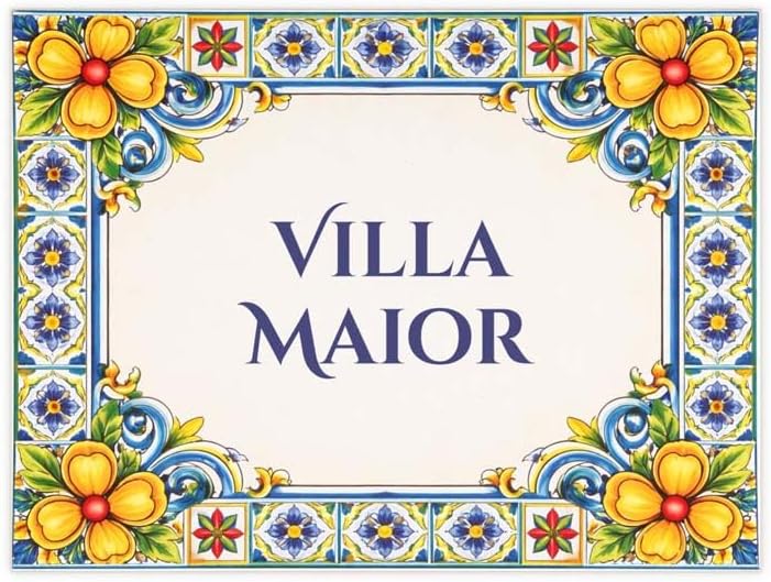 Custom Ceramic House Name Tile Plaque | Last Name Sign |Welcome Address |Personalized Family Name or Text | Mediterranean Blue Floral Style | For Home Decor & Housewarming