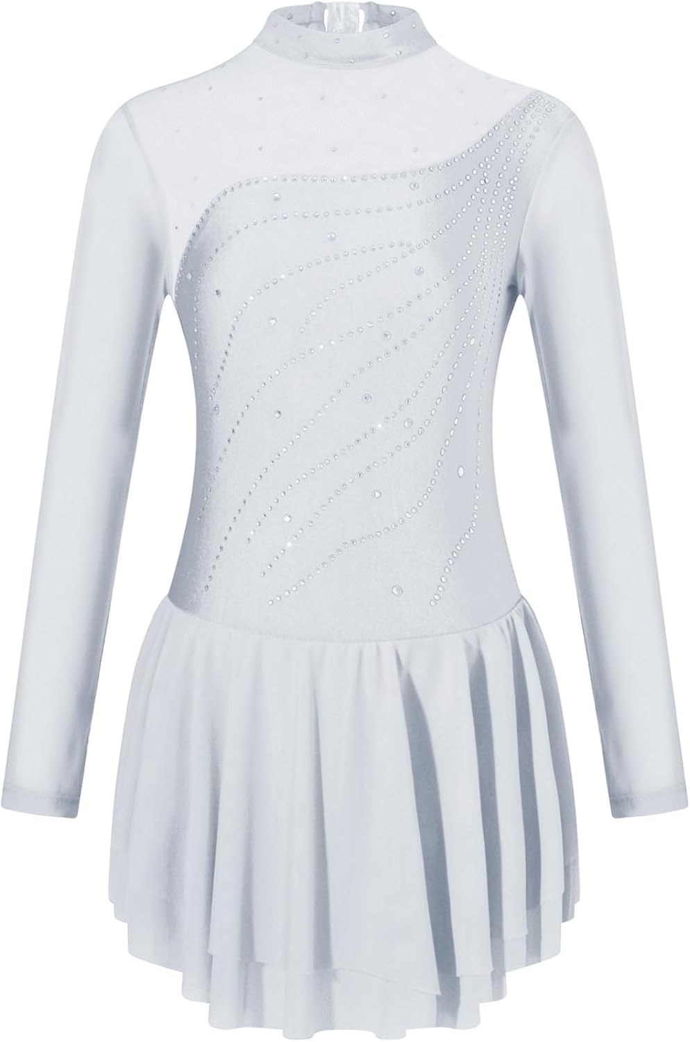 Kids Girls Figure Ice Skating Dress Splice Mesh Cutout Back Roller Skating Ballet Dance Leotards Dress Dancewear