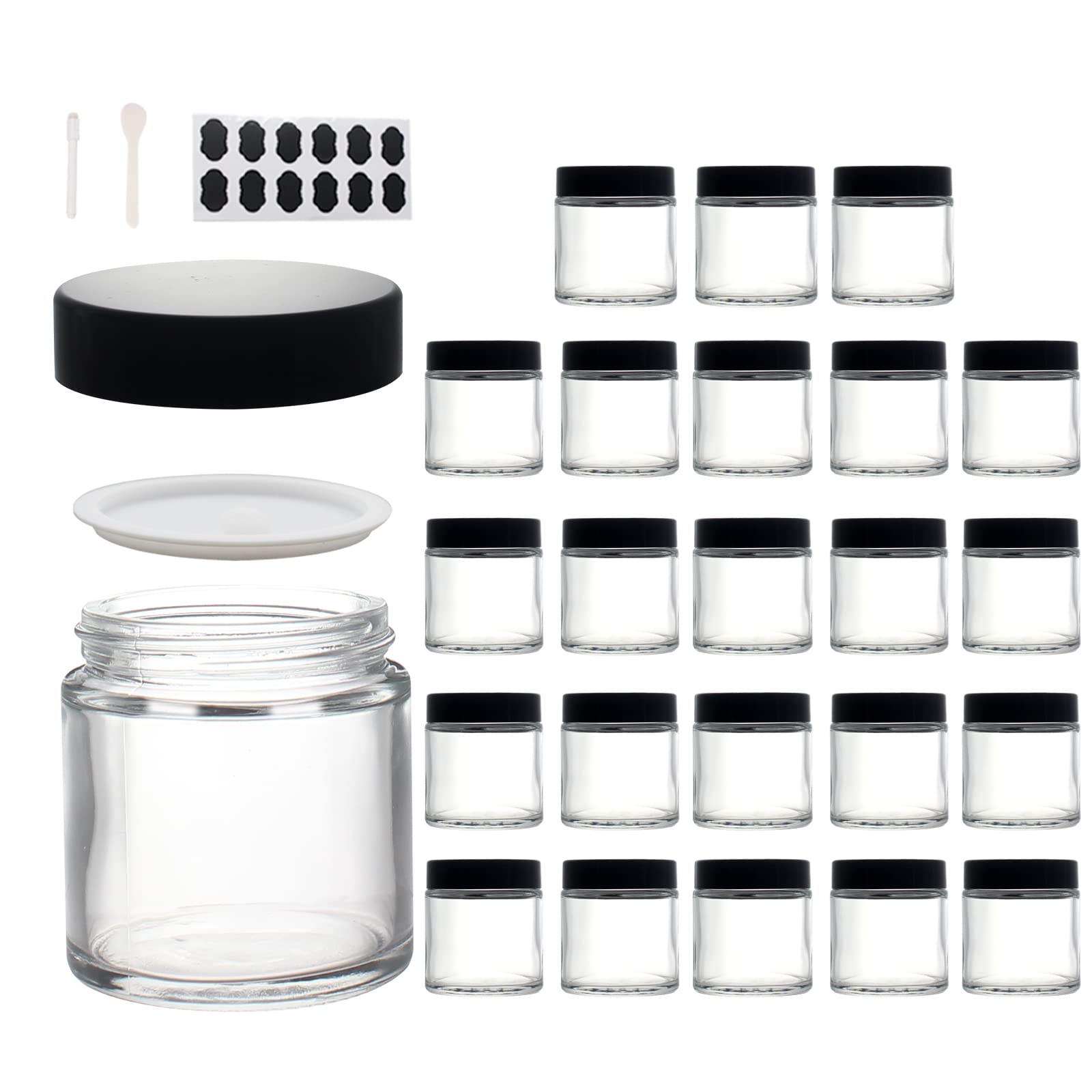 BPFY 24 Pack 4 oz Clear Glass Travel Cosmetic Jars, Refillable Cosmetic Containers with Inner Liners