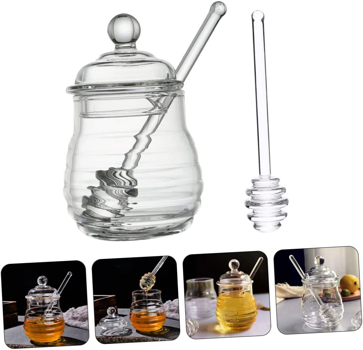 Ciieeo 1set Creative Glass Honey Storage Jars with Lid Honey Pot with Stirring Stick for Kitchen Storage and