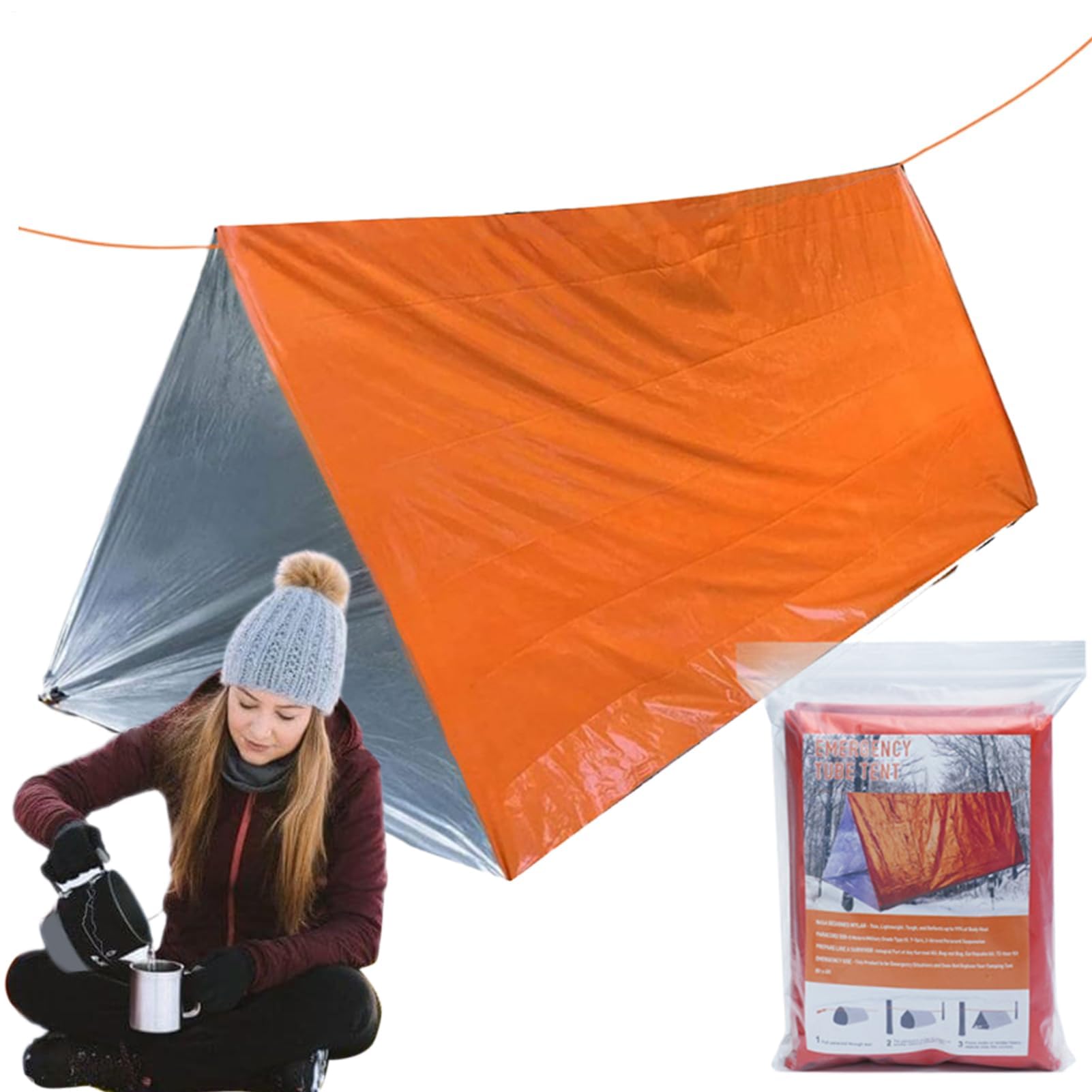 Muiltvoe Survival Shelter, Tube Tent, Lightweight Windproof Waterproof Thermal Sack, Blanket Tarp Sleeping Bag for Men, Women, Mountaineering, Camping, Hiking