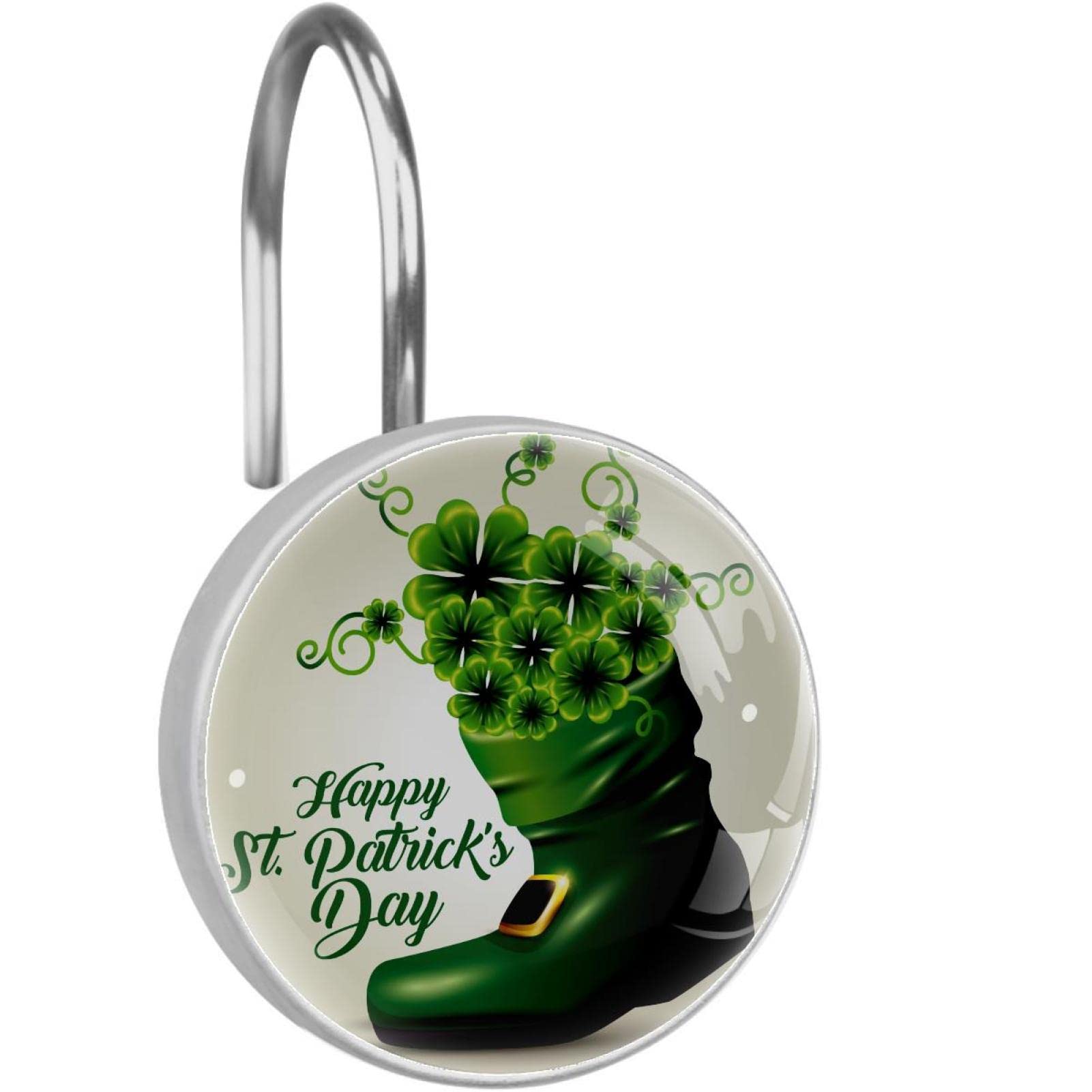 Crochets ronds trèfles verts St Patrick pour rideau de douche festif en cristal 3D x12