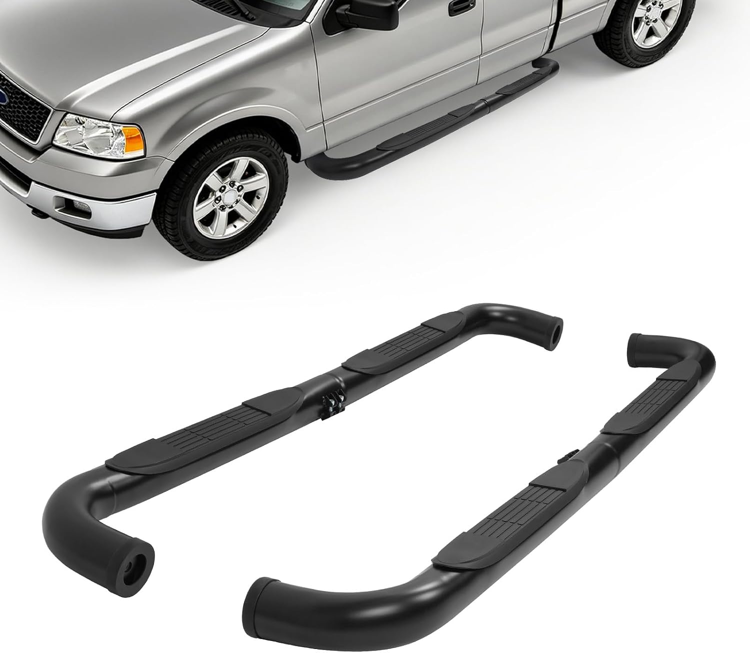 ALMULOO Pair Side Steps for 1997–2004 Ford F-150/F-250LD Super Cab — Steel Powder-Coated Running Boards