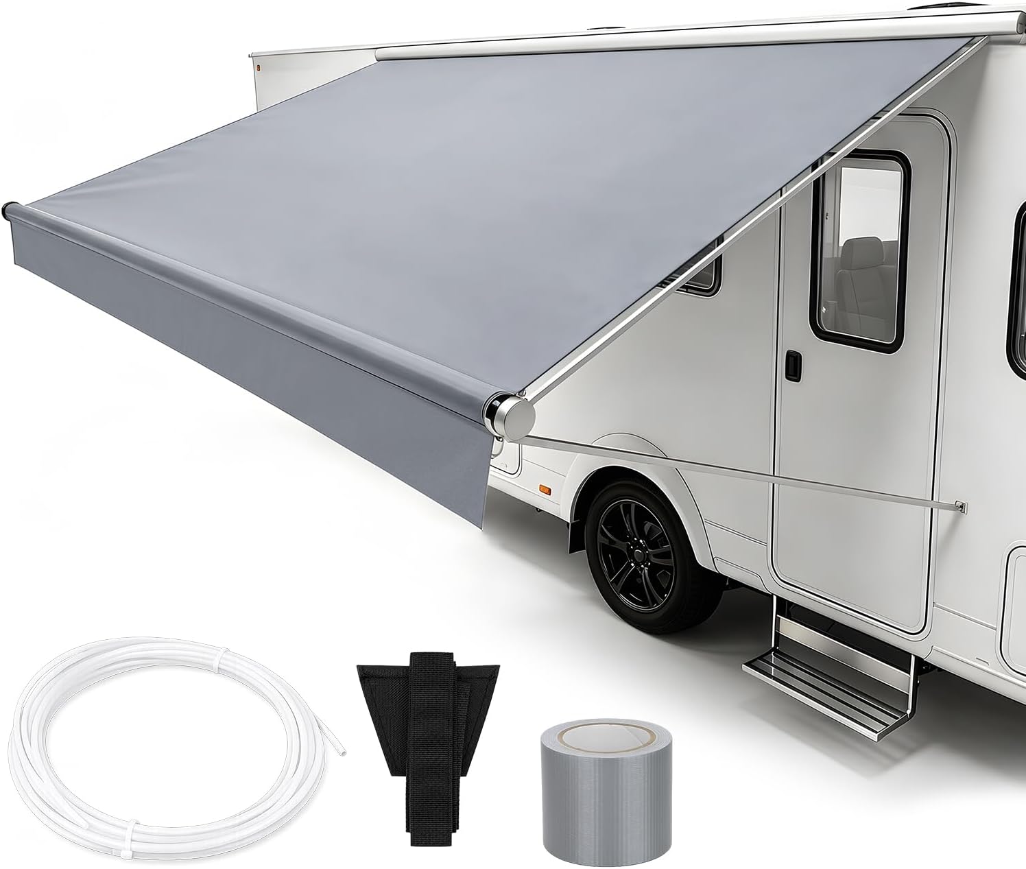 Nilight RV Awning Fabric Replacement Heavy Duty Vinyl Camper Awnings Replacement Fabric Waterproof UV Resistant Universal Canopy Replacement for Motorhome Travel Trailer, Gray 13FT(Fabric 12'2")