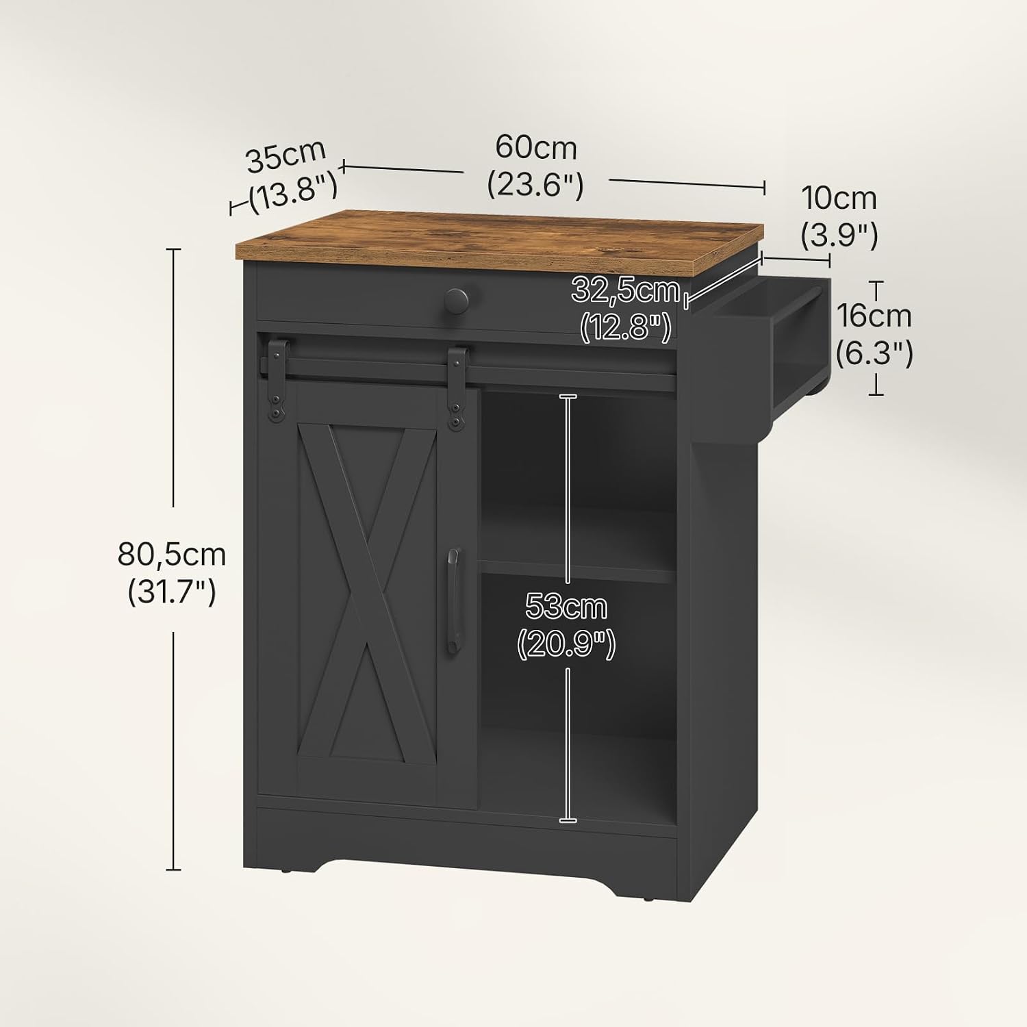 YATINEY Coffee Bar Cabinet, Sideboard Buffet Cabinet with Storage | Farmhouse Kitchen Island with Pod Drawer, Barn Door Design, Adjustable Shelf, for Restaurant, Living Room, Rustic Brown