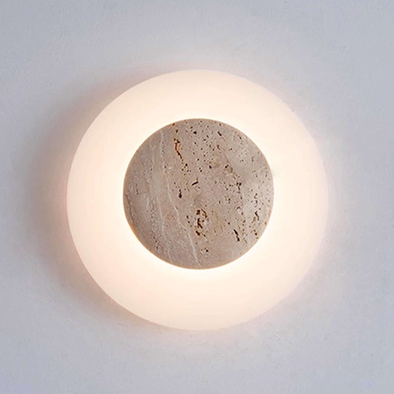 SXWNBIFH Round Glass Wall Lamp, Modern Cave Stone Wall Light, Creamy Style Wall Sconces with Natural Stone Lampshade, 3000K 12W LED Vanity Light, for Mirror, Bedroom, Hallway