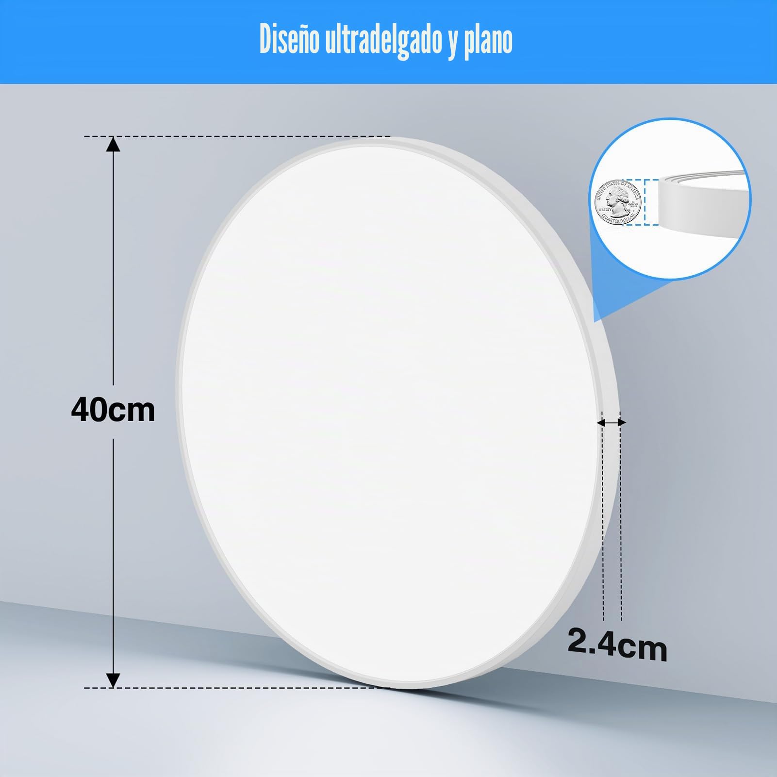 OUILA Plafón LED redondo plano - Plafón Ø40CM LED 36W 6500K 3600LM IP44 Lámpara de baño impermeable, lámpara de cocina Plafón blanco frío para cocina, baño, dormitorio, pasillo, sótano