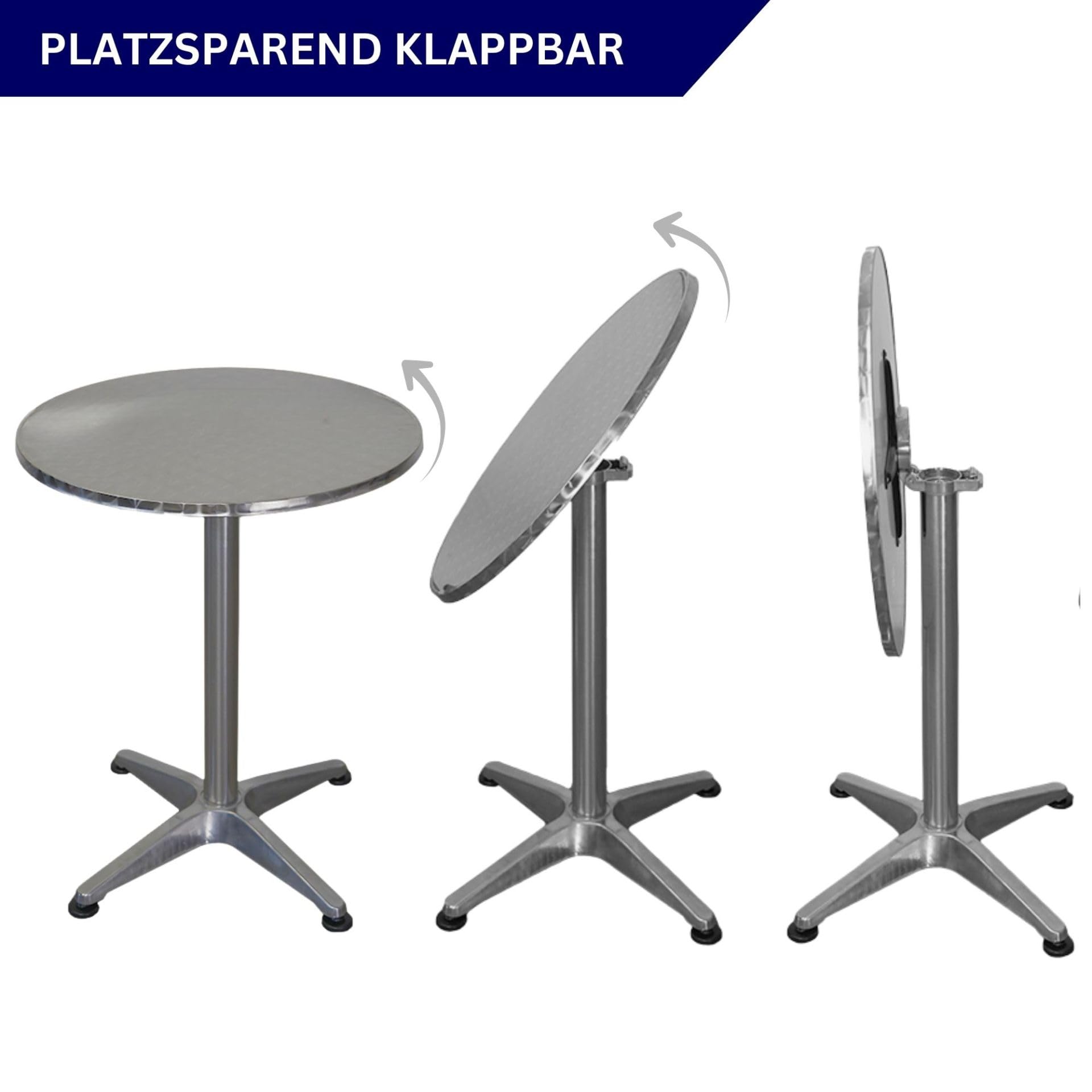 CHEFGASTRO Stehtisch höhenverstellbar mit Husse klappbar Rund HxØ 75-115x60cm Bistrotisch In- & Outdoor Aluminium MDF-Platte mit Edelstahlbeschichtung Silber Gastro wetterfest Klapptisch Gartentisch