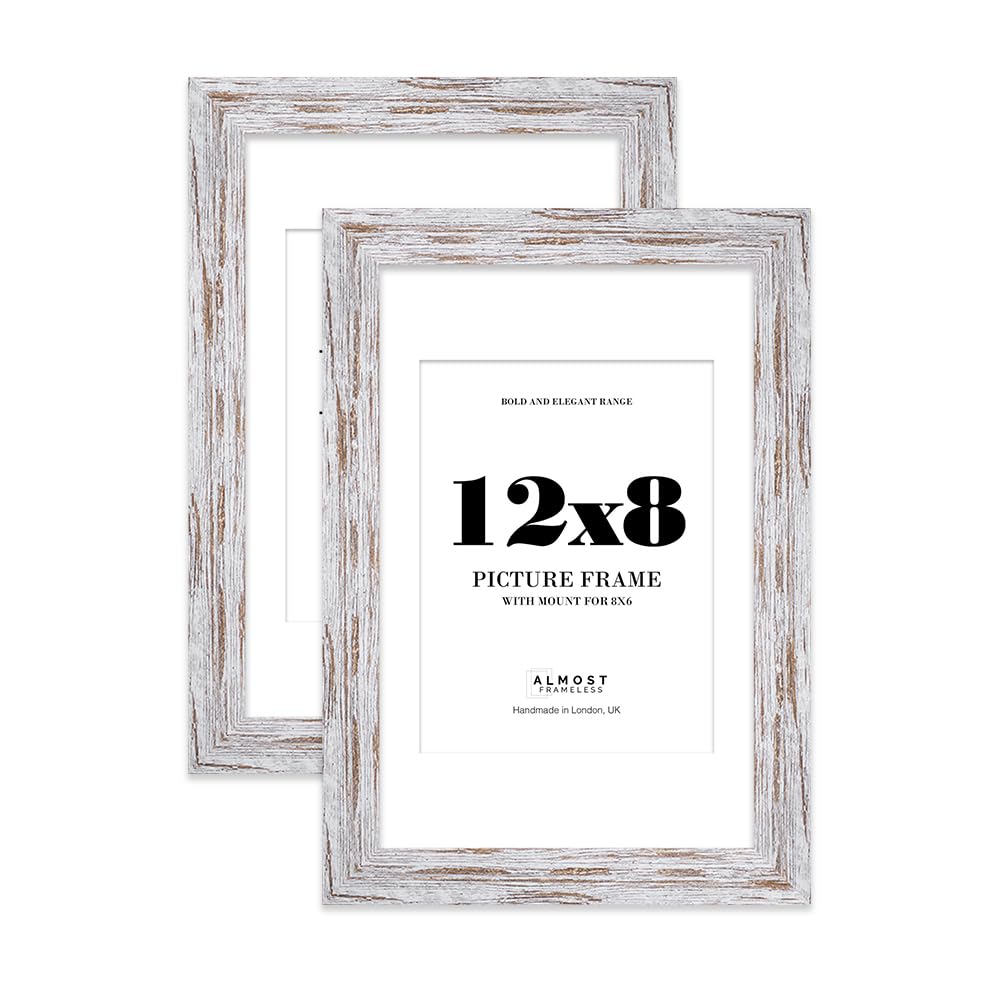 12x8 Distressed Wood Frame With Mount for 8x6 Pictures 28mm Edge Portrait and Landscape Display with Wall Hooks and Kickstand, 2 Pack