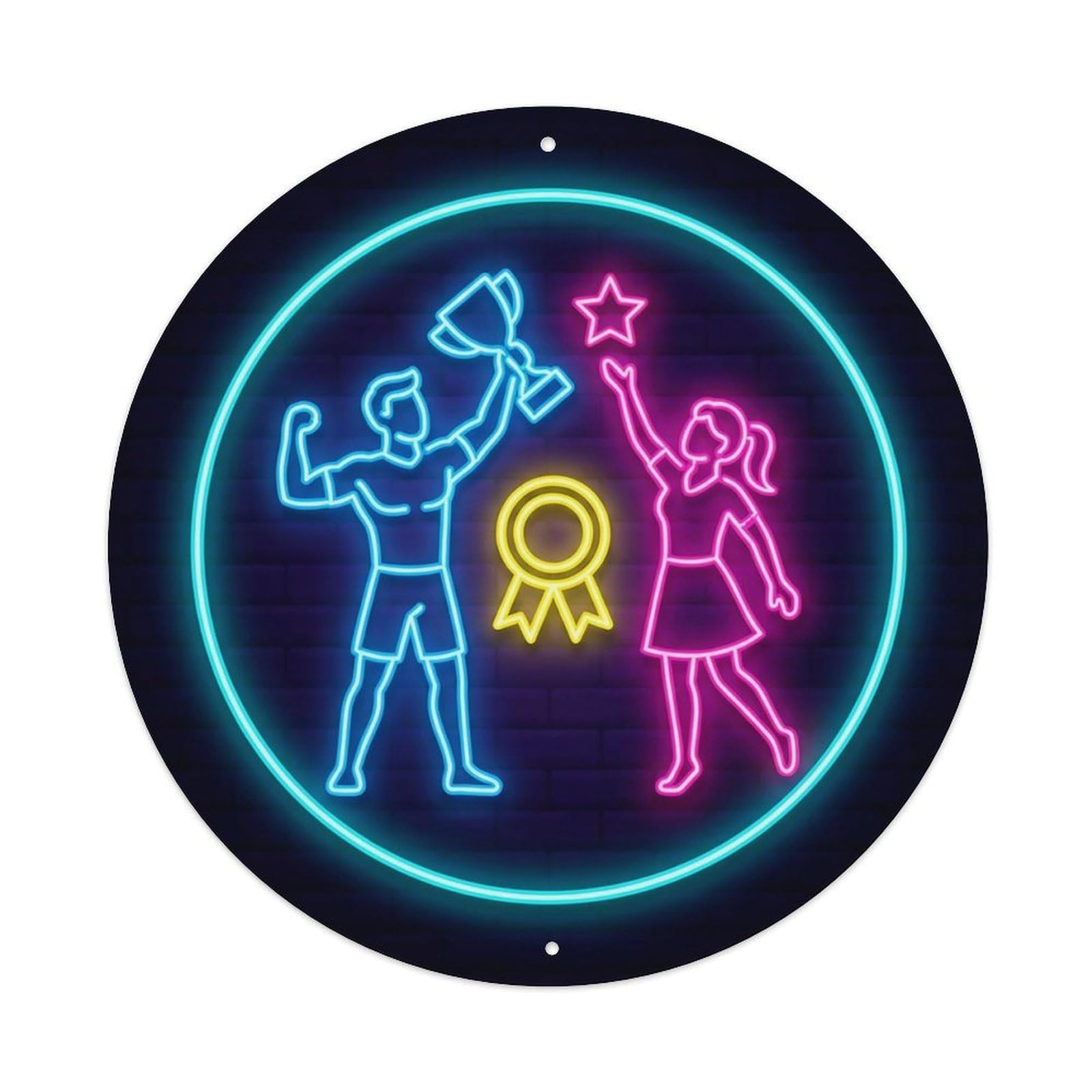 Vintage Faux Neon Gym Retro Bodybuilding Achievement Metal Tin Sign