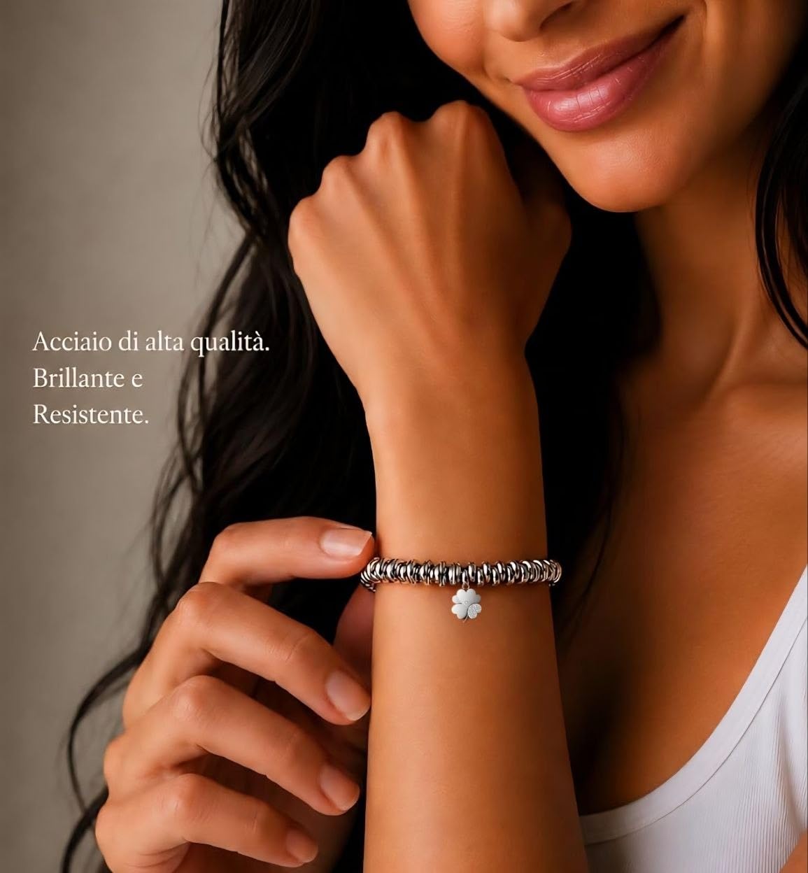 Dada Gioielli - Bracciale Donna Anelli Intrecciati a Nodino con Ciondolo Portafortuna - Acciaio Inossidabile Nickel-Free - Idea Regalo Amica Speciale Sorelle Mamma