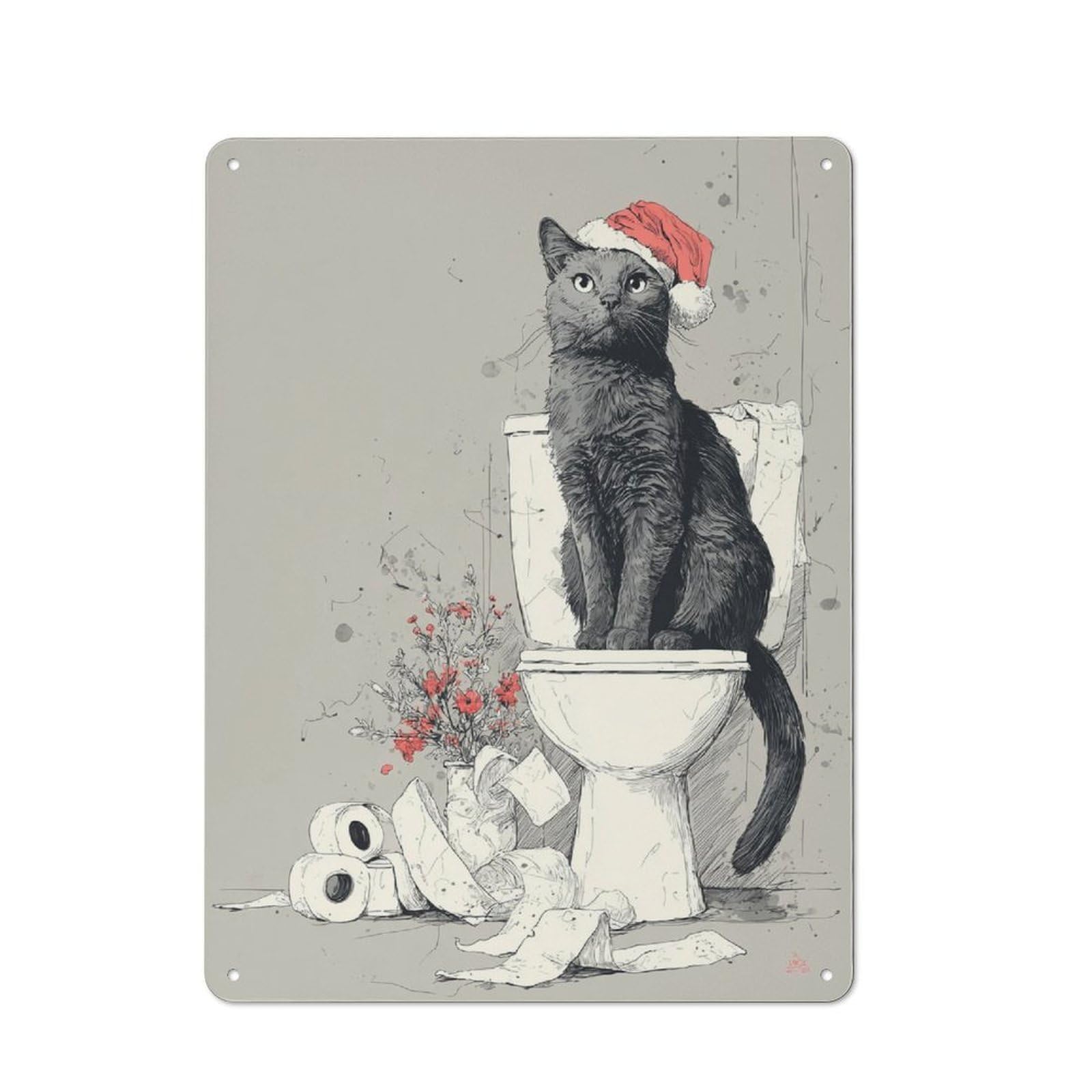 Junmoney Santa Cat On Throne -1 Metal Plaque 40X30cm With For Garage Wall, Retro Decor, For Themed Interiors In Garages And Workshops