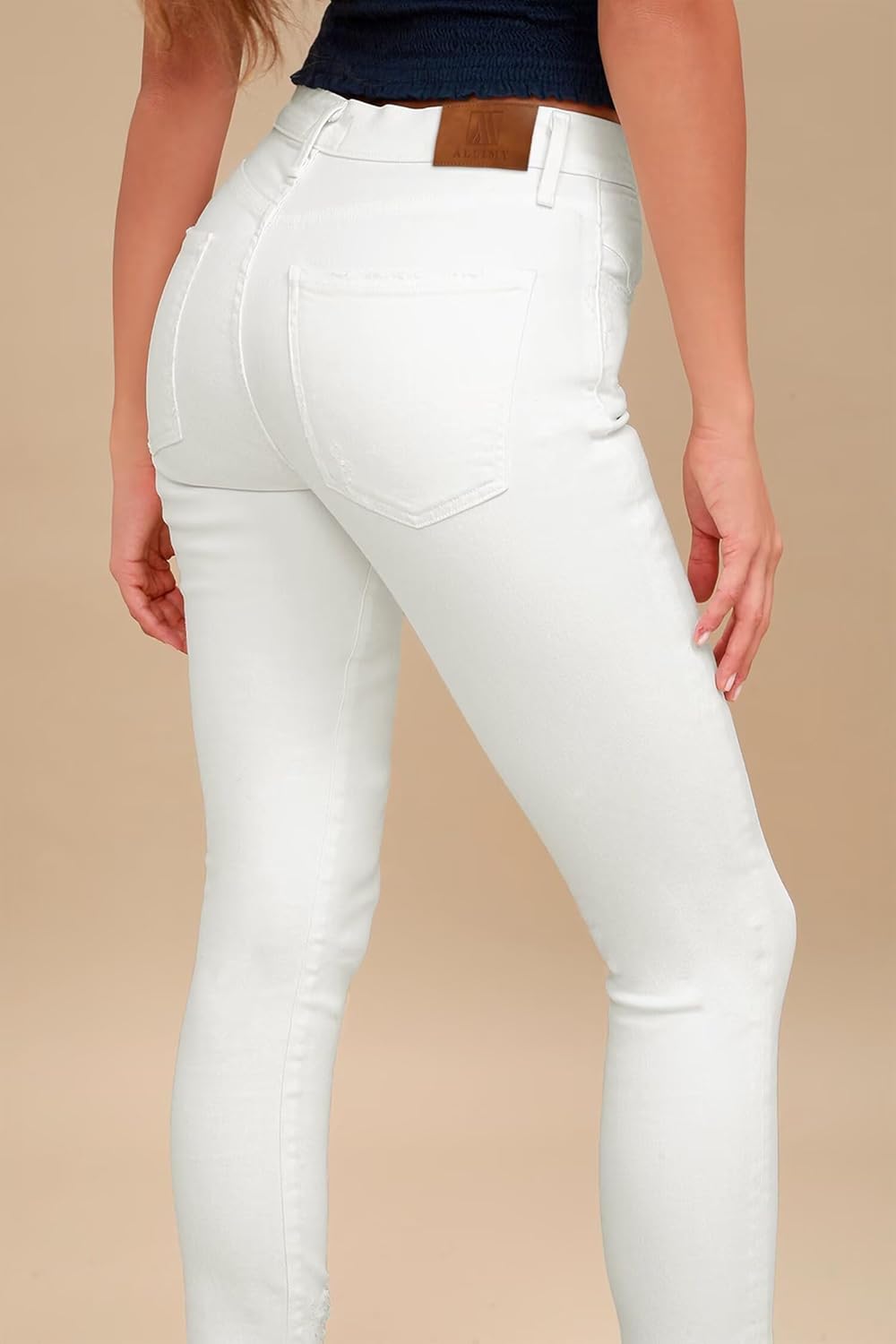 Allimy Women's High Rise Skinny Stretch Ripped Jeans High Waisted Destroyed Denim Pants - Image 5