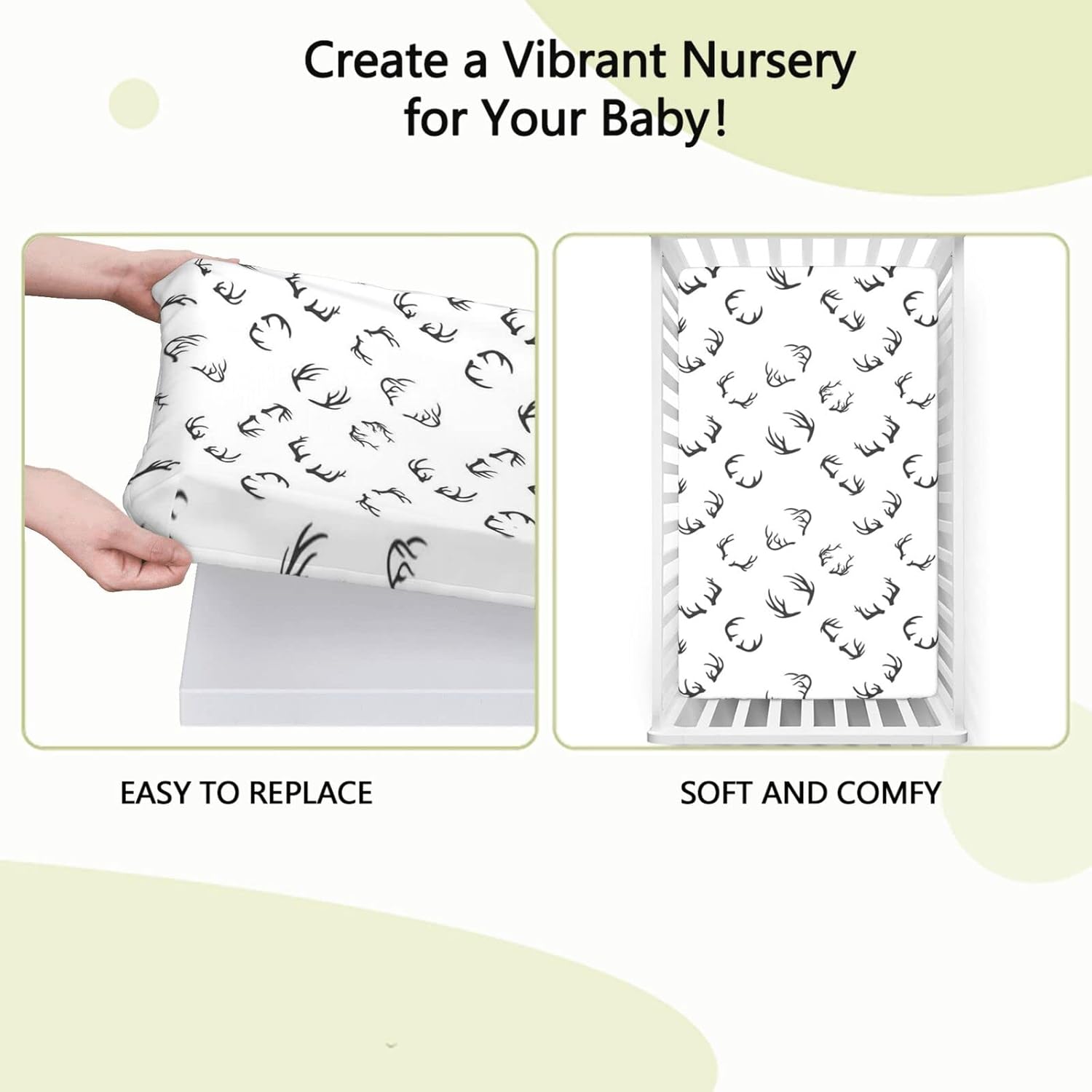 Deer Themed Fitted Crib Sheet,Standard Crib Mattress Fitted Sheet Toddler Bed Mattress Sheets-Baby Crib Sheets for Girl or Boy, 28“ x52“,Charcoal Grey White
