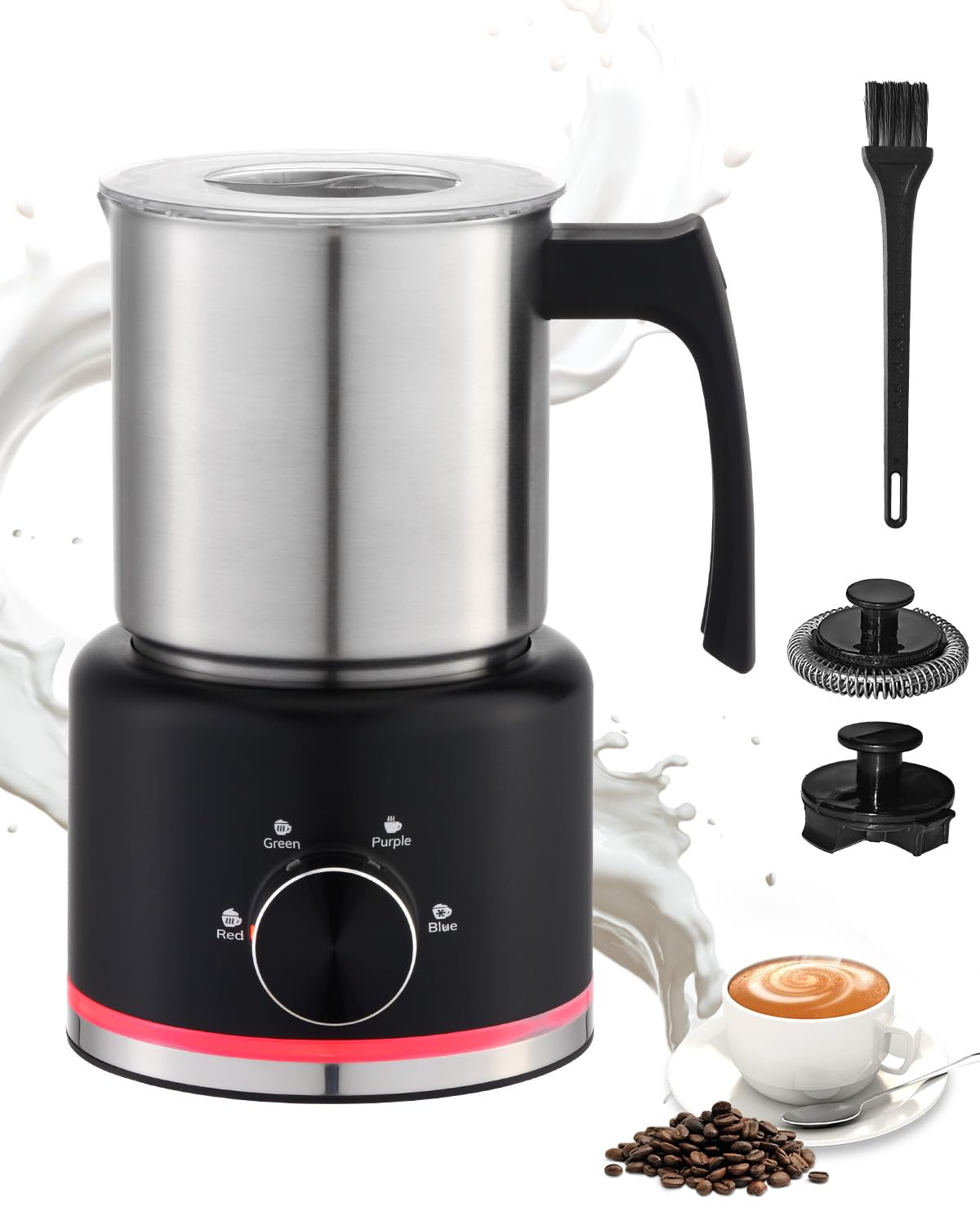 Automatischer Milchaufschäumer Elektrisch 4-in-1, 650ML Edelstahl Milchschäumer mit Auto-Abschaltung, Spülmaschinenfest, Leiser Milchwärmer für Heißen & Kalten Milchschaum, Ideal für Latte, Cappuccino