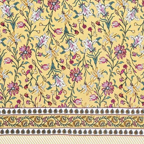 Image of India 100% Pure Cotton Jaipuri Printed Double Bedsheet with 2 Pillow Covers | Traditional Sanganeri Floral Design | Soft Breathable Fabric | King Size Bedsheet for Bedroom (Kaya44)