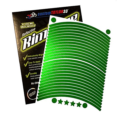 Image of customTAYLOR33 Special Edition Lime Green High Intensity Grade Reflective Copyrighted Safety Rim Tapes, 12 inch /13 inch (Combination Rim Size)