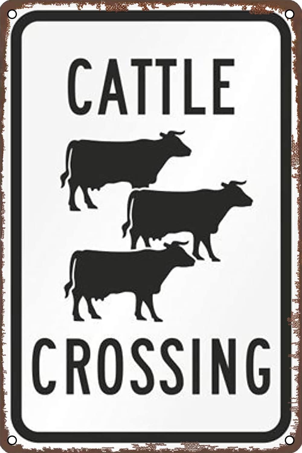 SMAZDFXX New Road Sign Cattle Crossing Metal Tin Sign Retro Wall Decor for Home Garden Man Cave Bars Restaurants Cafes Office Store Accessories Poster 8"x12"