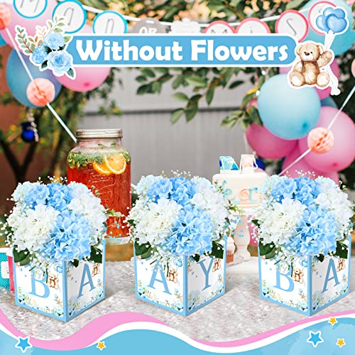 Image of Bucherry 6 Pcs Baby Shower Centerpiece Boxes with 'Baby' Letters Flower Boxes Tables Decoration for Girl Baby Shower, Birthday, Gender Reveal Party Favors(Blue,Blue Bear)