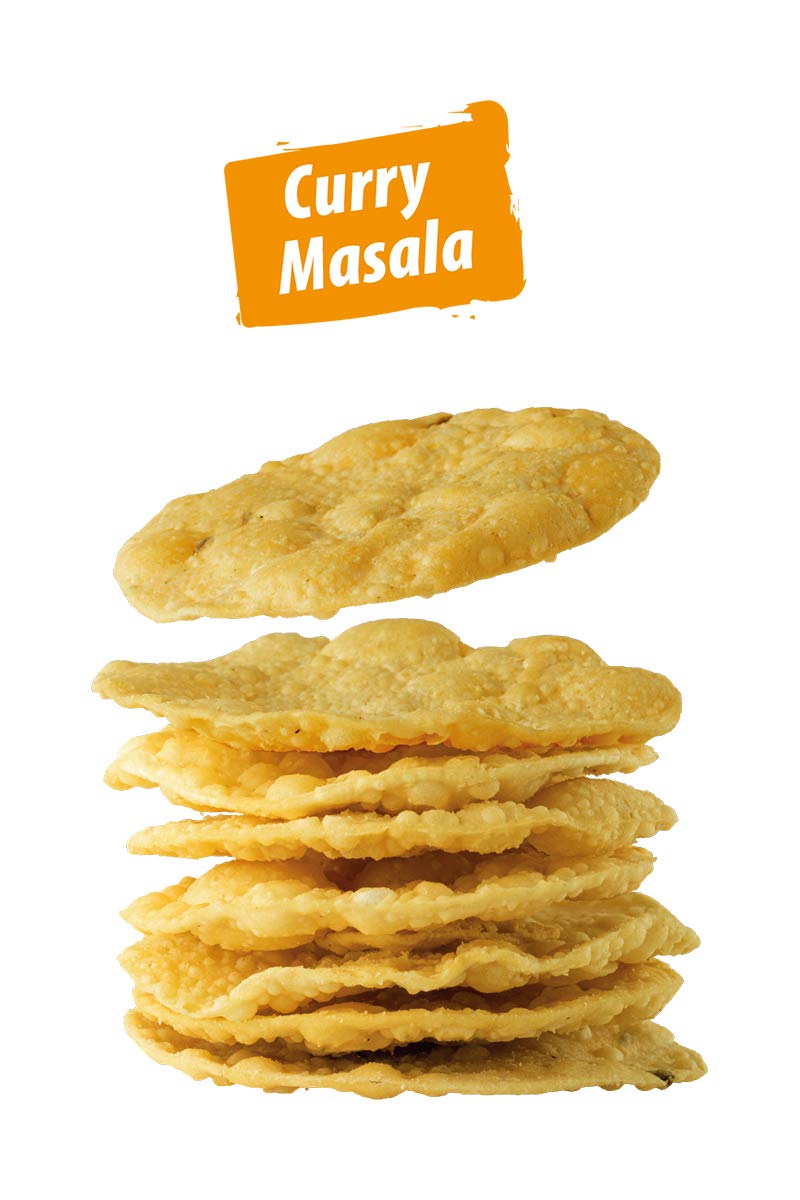 Bonasia Chips Papadum Curry Masala, élaborés à base de farine de lentilles 70 g (Lot de 4)