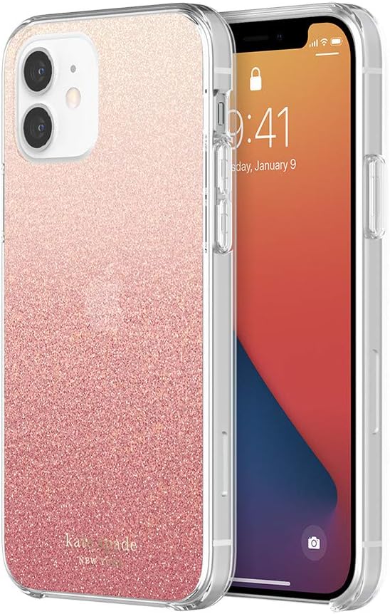 kate spade new york Protective Hardshell Case Compatible with iPhone 12 & iPhone 12 Pro - Glitter Ombre Sunset Pink/Multi