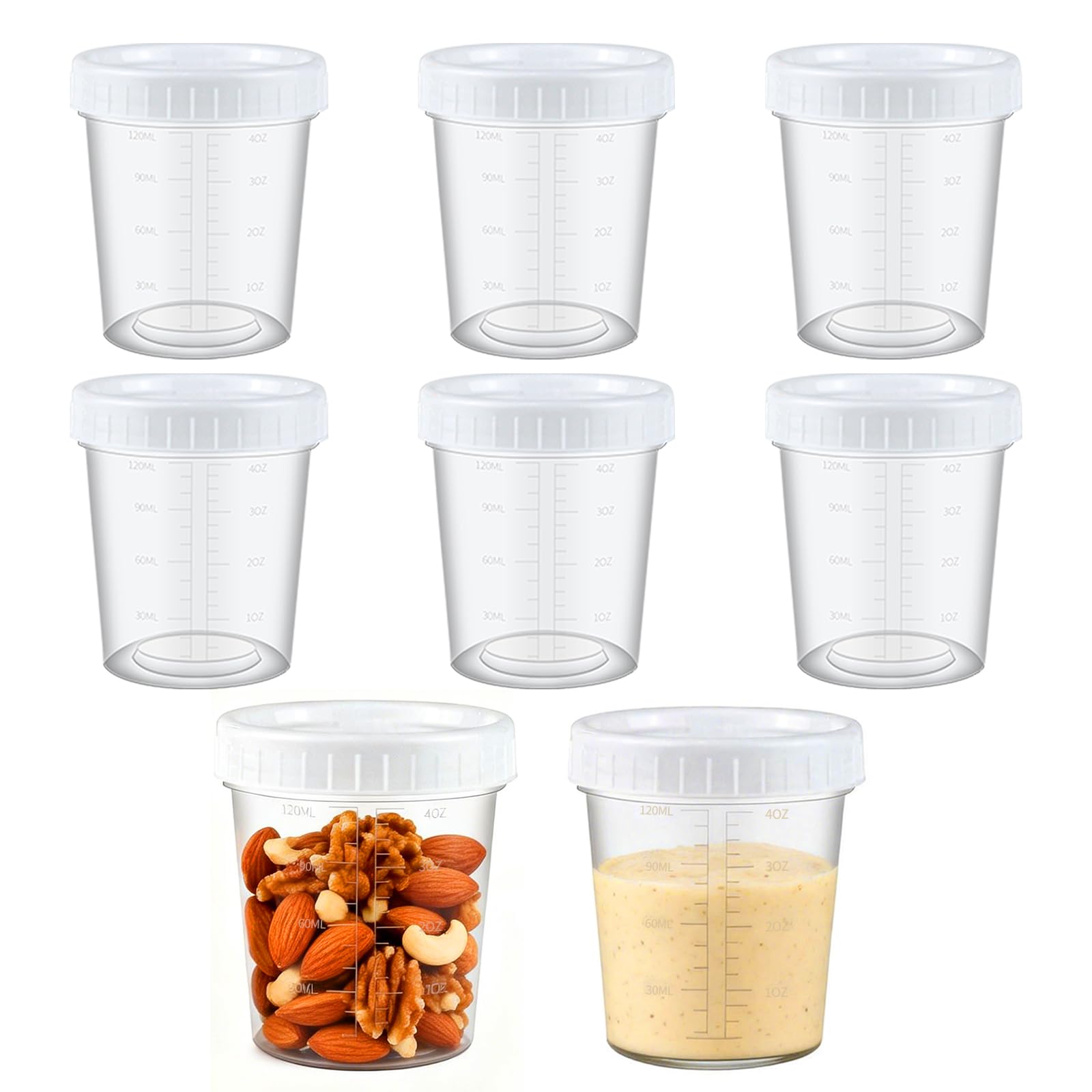 HHXUUAN 8Pack Small Food Containers with Lids, 120ml 4oz White Snack Pots with Graduation, Reusable Leakproof Airtight for Gym,Travel, Picnics, Camping, etc, Microwave,Dishwasher and Fridge Safe