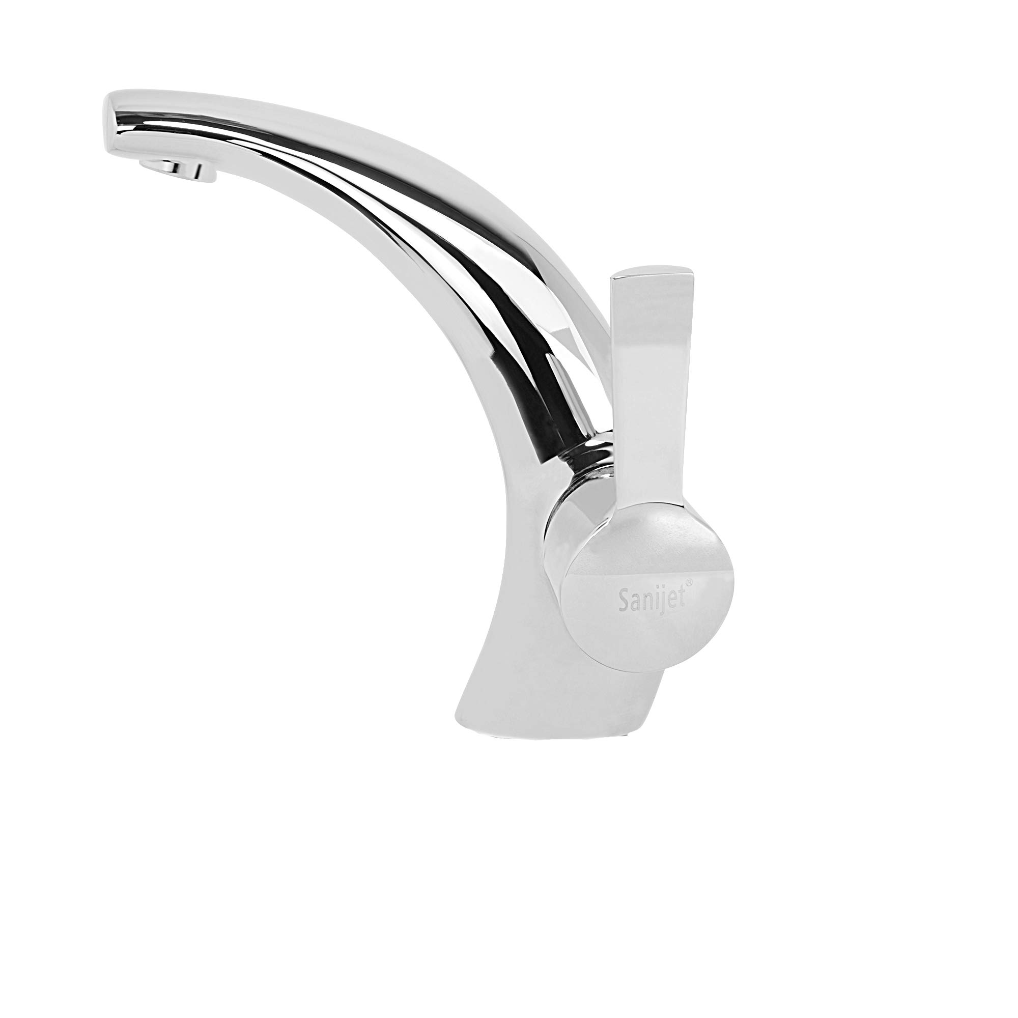 Sanijet Uniquely Designed Single Handed Water Temperature Controller Deck Mounted Chrome Bathroom Faucet Arc