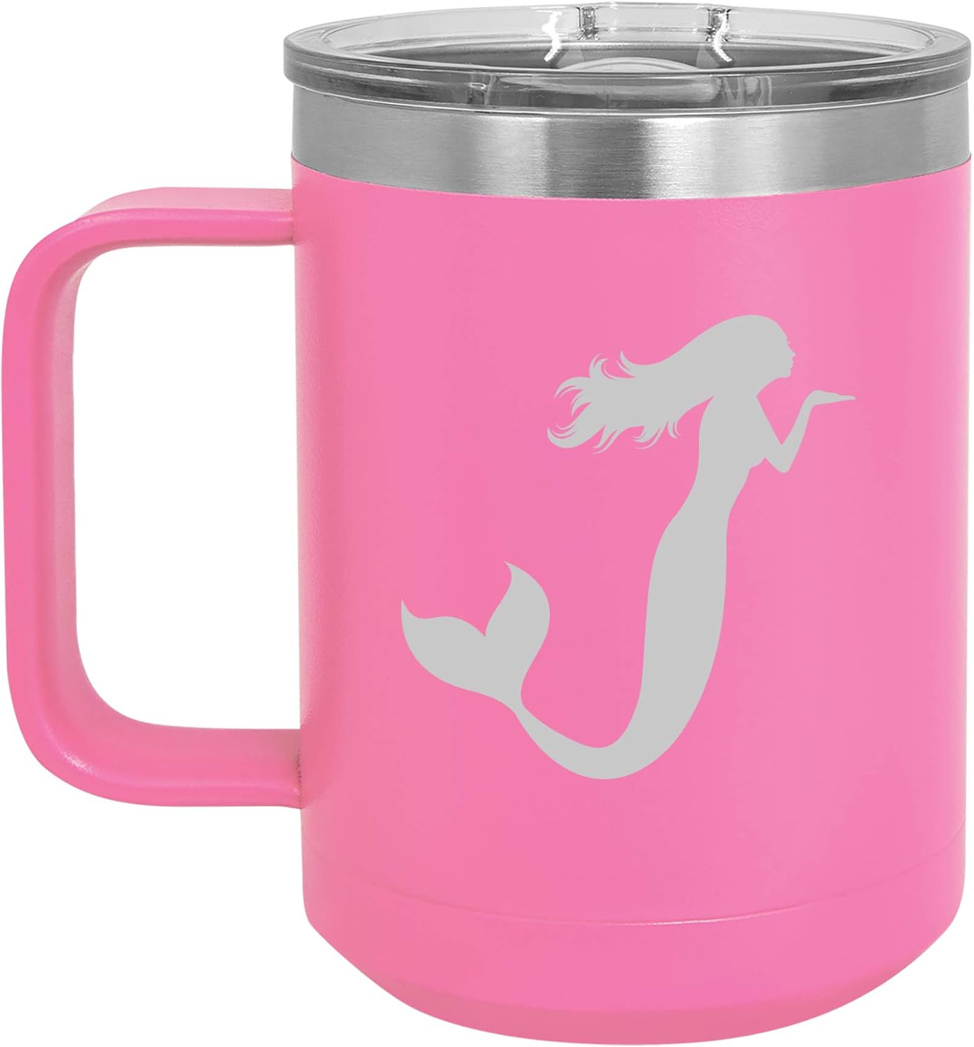 15 oz Tumbler Coffee Mug Travel Cup With Handle & Lid Vacuum Insulated Stainless Steel Mermaid (Teal)