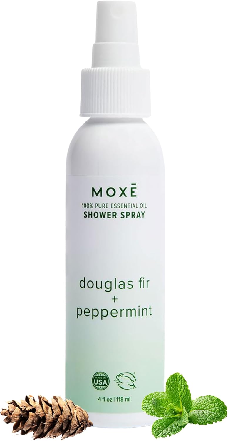 MOXE Aromatherapy Shower Spray – Douglas Fir & Peppermint, 100% Essential Oils, Made in USA, Aromatherapy, Sinus Congestion Relief, Respiratory Support, 4 Oz (1 Pack)