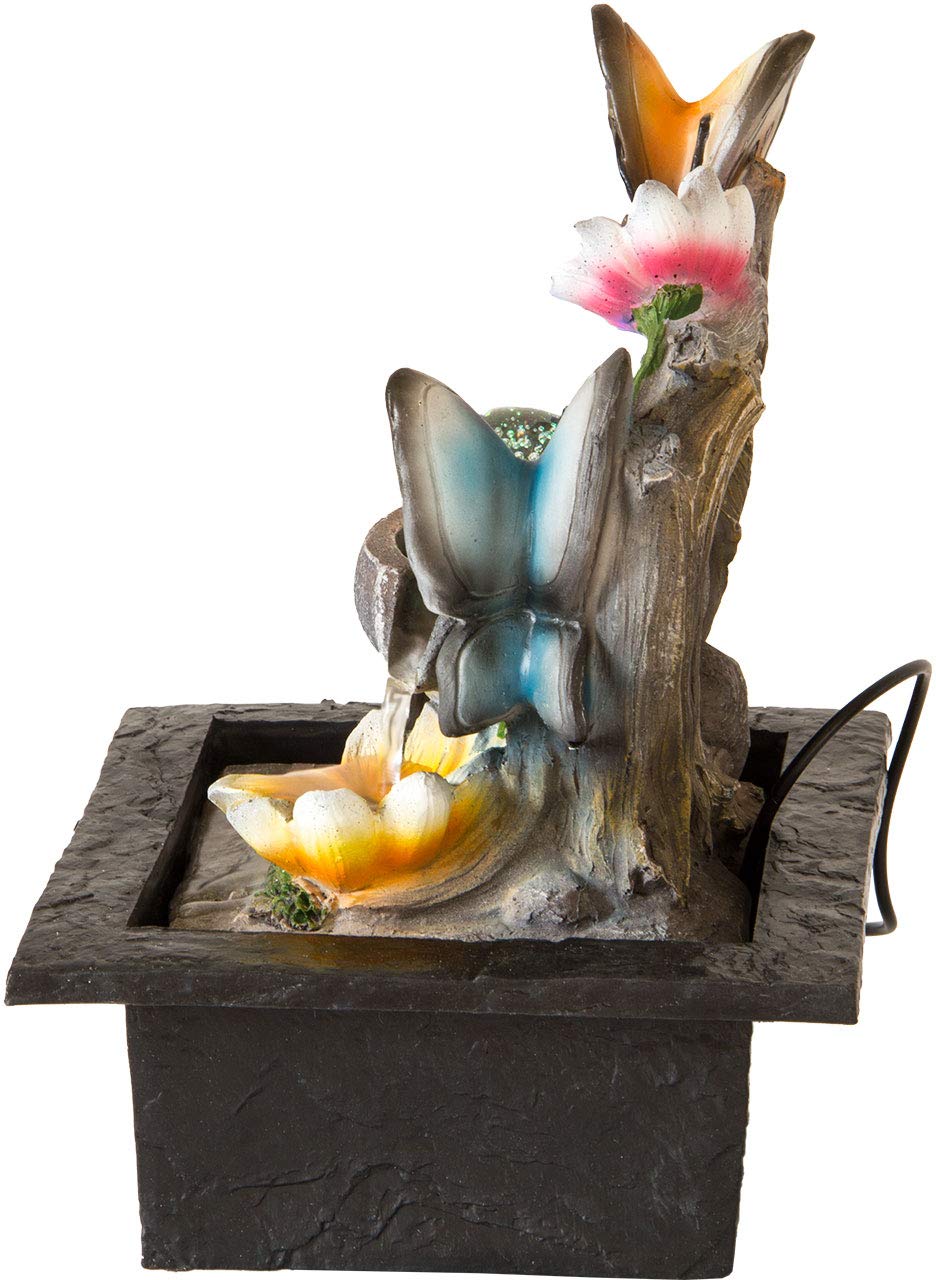 Zimmerbrunnen mit Schmetterling-Motiv, Tischbrunnen mit Pumpe und rotierender Kugel, Wasserspiel