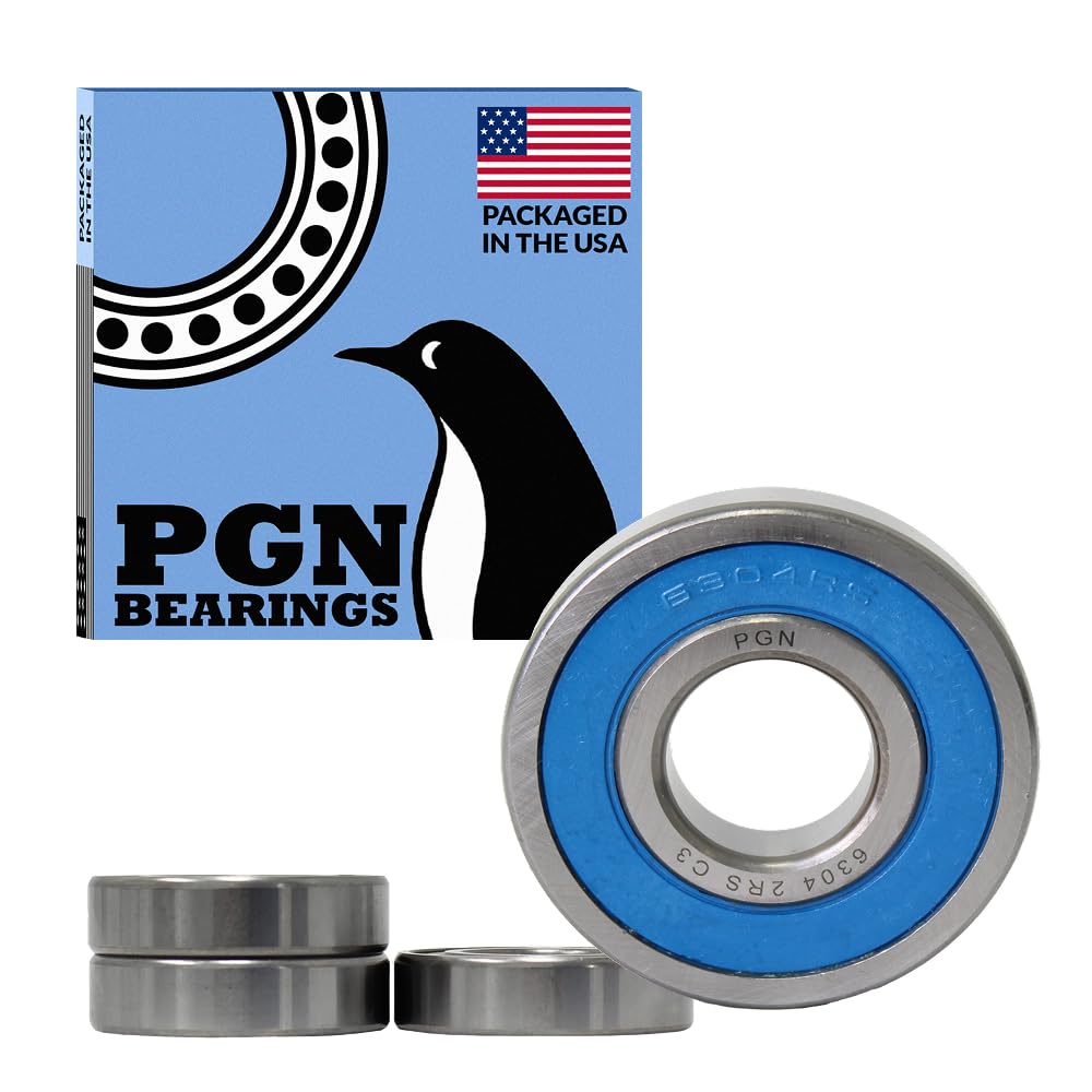 PGN (4 Pack) 6304-2RS Bearing - Lubricated Chrome Steel Sealed Ball Bearing - 20x52x15mm Bearings with Rubber Seal & High RPM Support