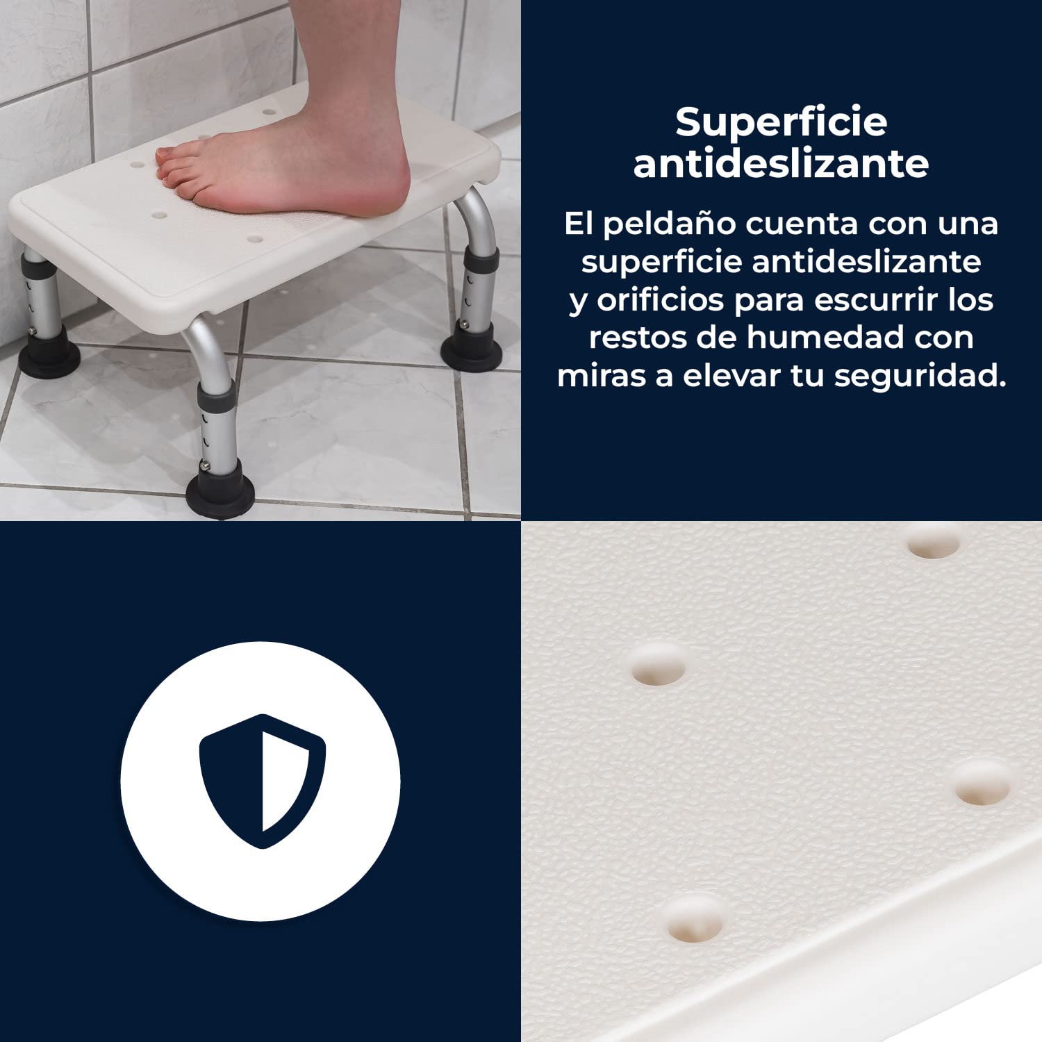 FLEXILIFE Escalón Antideslizante de Altura Ajustable para la bañera y la Ducha. Peldaño para Personas Mayores o con Habilidades motoras limitadas.