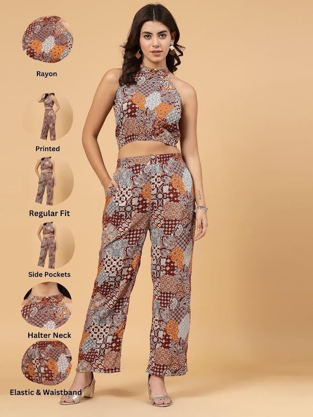 Image of Rigo Rayon Printed Top and Shorts Co-ord Set for Women | Sleeveless Co-ords Set for Women | Stylish Dresses for Women | Night Wear, Beach Wear, Vacation Wear Outfit