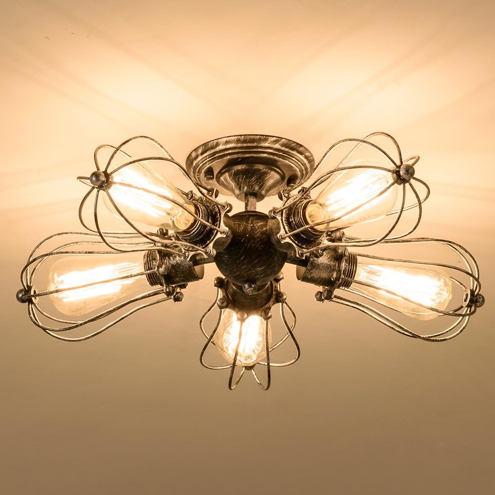 Flаѕh Dеаlѕ - 40% оƒƒ Vintage Ceiling Light Industrial Semi-Flush Mount Ceiling Light Metal Fixtures Painted Finish; Moonkist (with 5 Light) (Silver) 🔥 Vintage Ceiling Light Industrial Semi-Flush Mount Ceiling Light Metal Fixtures Painted Finish; Moonkist (with 5 Light) (Silver)