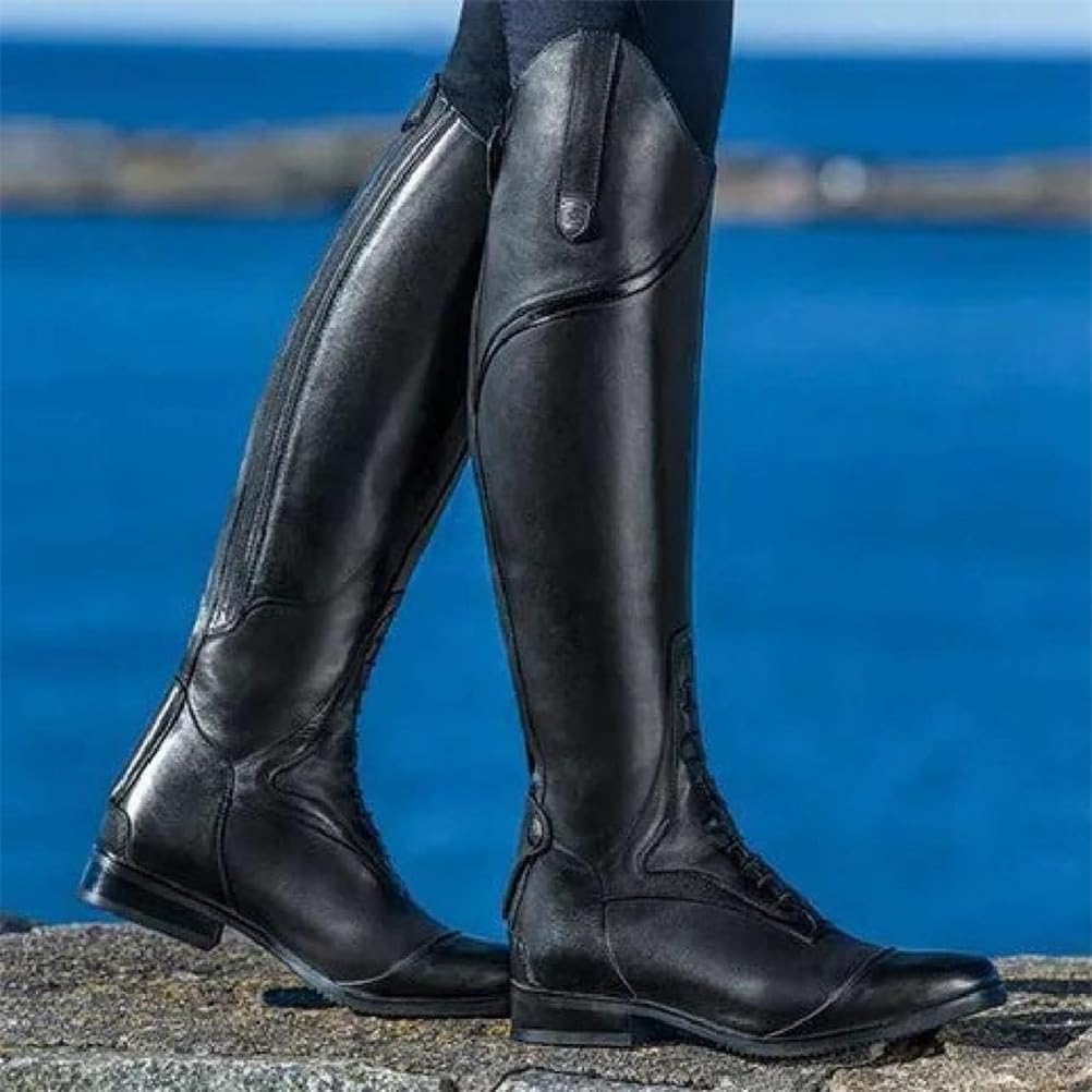 ORANDESIGNE Stivali da Equitazione da Uomo Scarpe da Equitazione Stivali Lunghi Stile Western Stivali Alti al Ginocchio Unisex Stivali da Cavaliere di Grandi Dimensioni all'aperto
