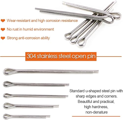 Miniatura 4 de 110 piezas de 6 tamaños 304 de acero inoxidable 304 pasador de chaveta de clip de llave kit surtido de accesorios para mecánicos automotrices