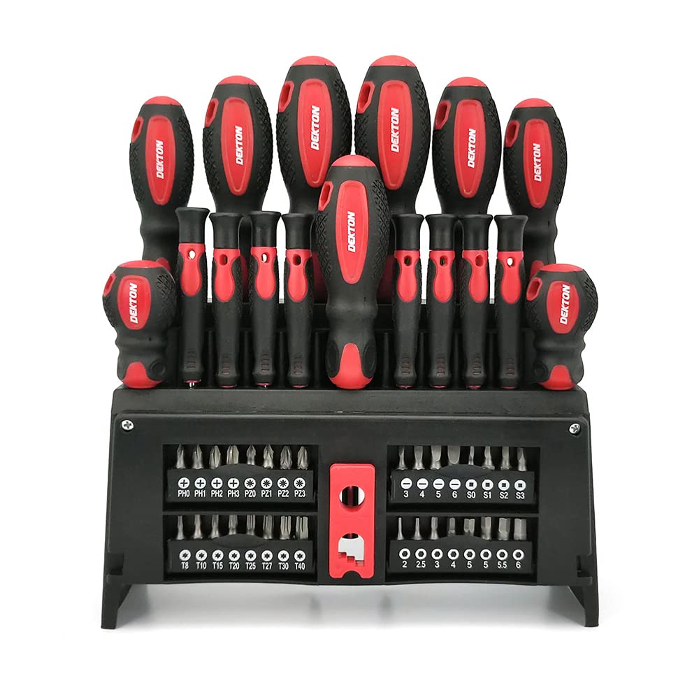 Dekton 50 Pcs Screwdriver Set -8 Pcs Screwdrivers | 1 Pc Bit Adaptor | 8pcs Precision Screwdrivers 32 Pcs Bits | 1 Pc Magnetize Demagnetize | Made from Carbon Steel | Precision & Slotted Heads