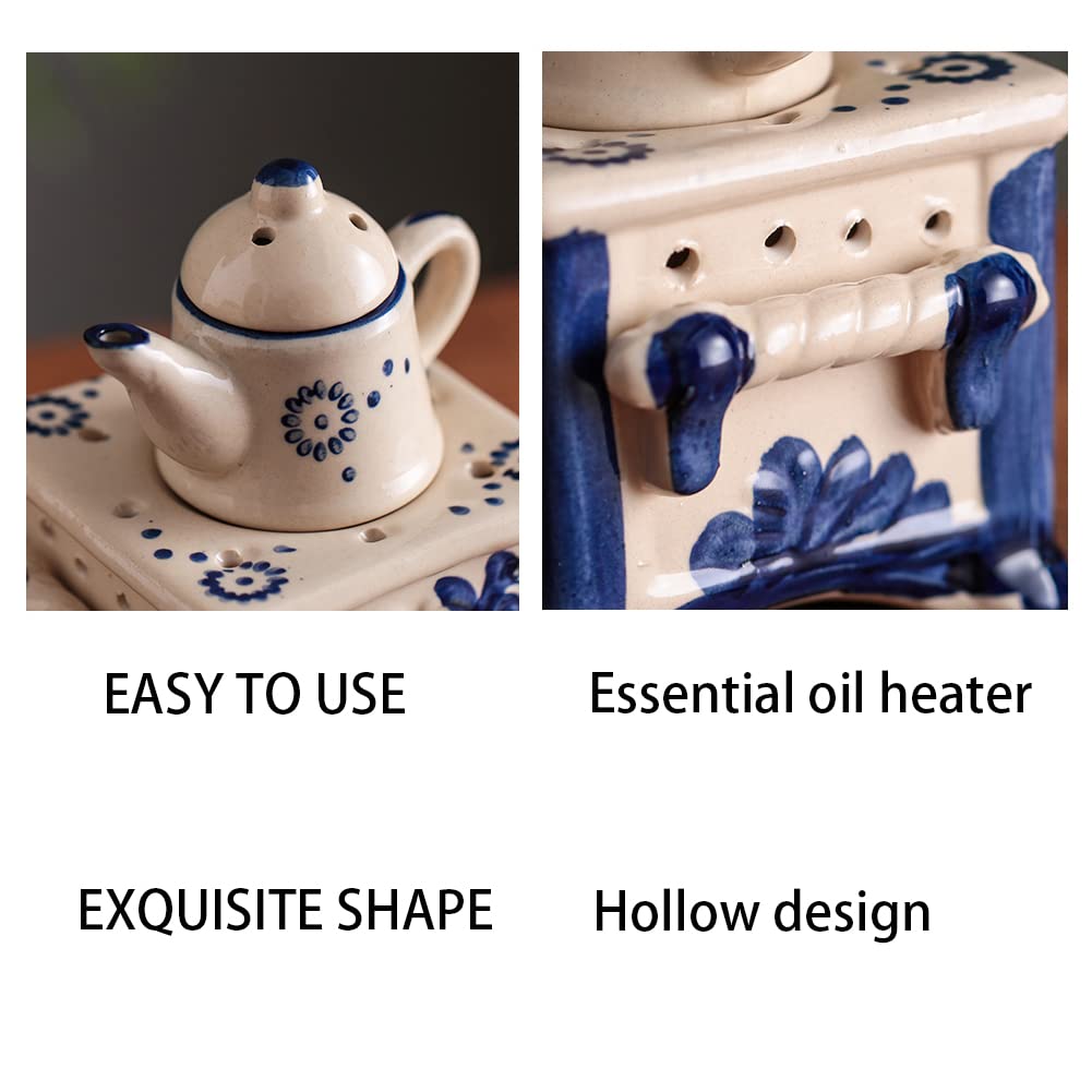 WAYUTO Keramik-Duftlampe für ätherische Öle, Diffusor mit 10 Kerzen, Teekanne, Teelichthalter, Aromatherapie, Ölwärmer, Wachsschmelzbrenner für Valentinstag, Schlafzimmer, Balkon, Yoga, Meditation,