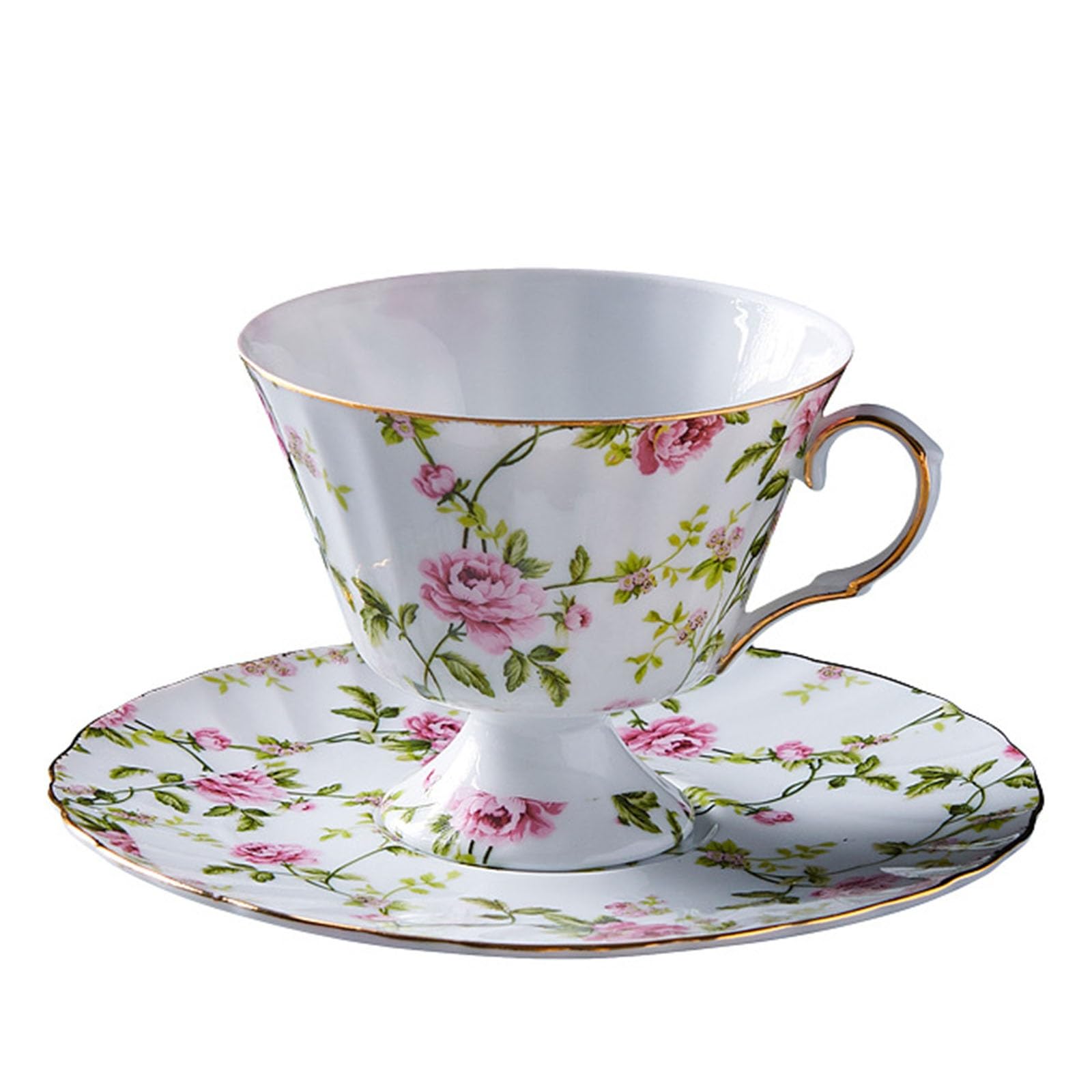 Porcelanowy zestaw filiżanek i spodków w kwiaty | Czas na herbatę: porcelana kwiatowa