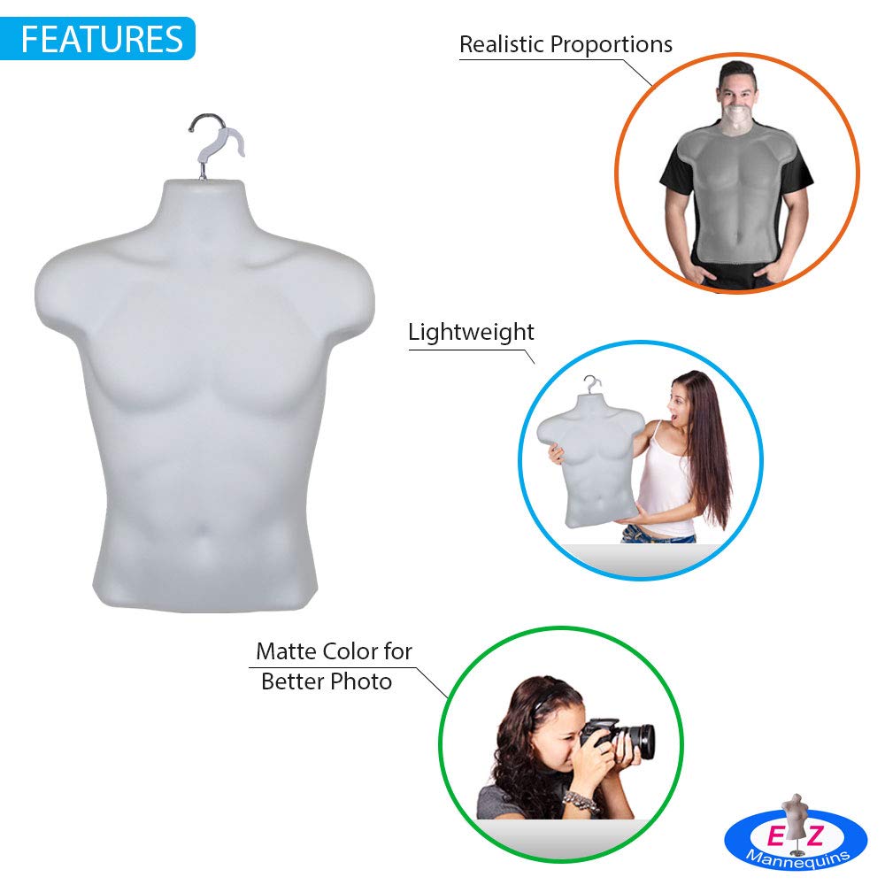 3Pack Male Mannequin Torso, Dress Form Hollow Back Body or T Shirt