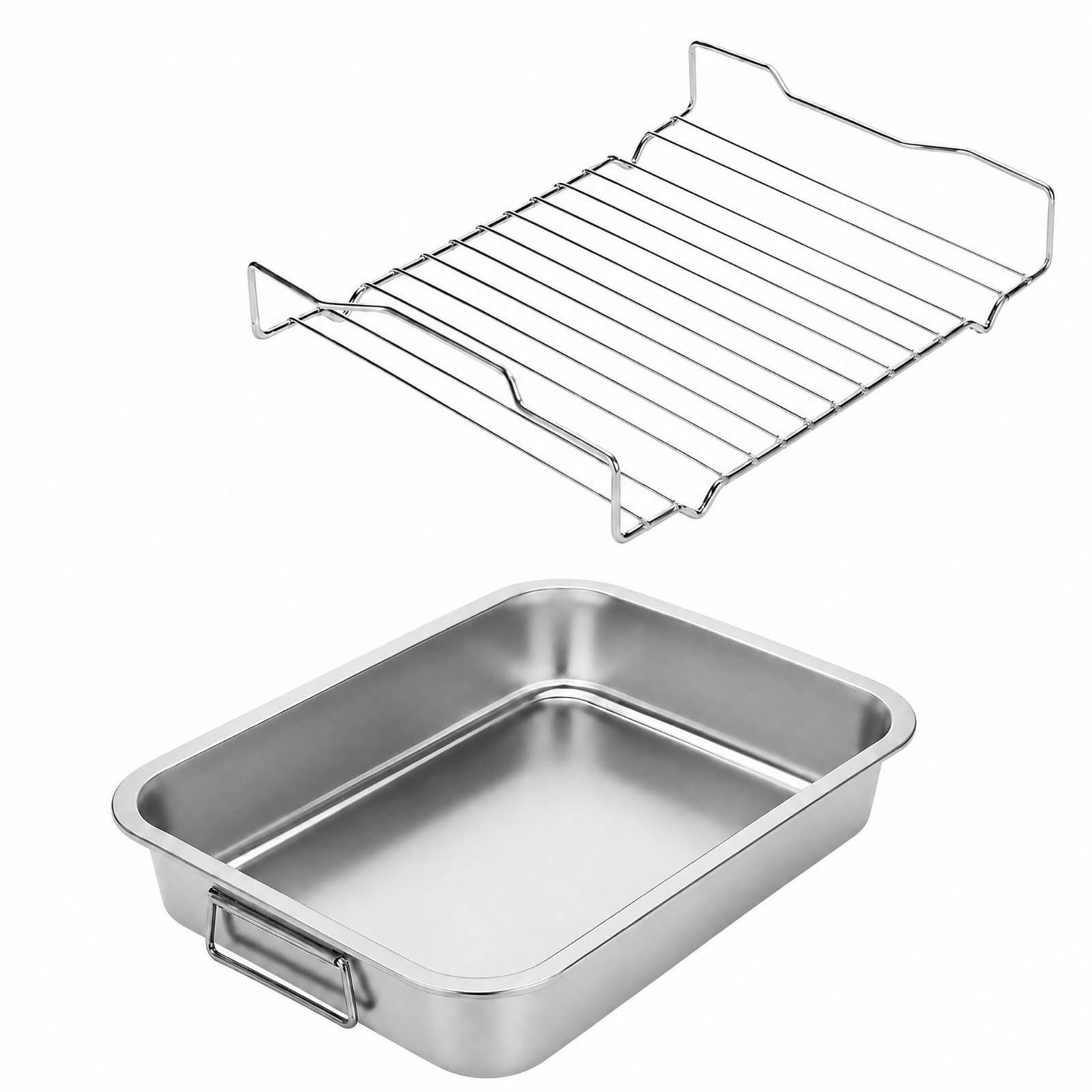 Teglia da Arrosto con Griglia Senza Rivestimento Teglia Rettangolare in Acciaio Inox Multiuso Leccarda in Acciaio Inox per