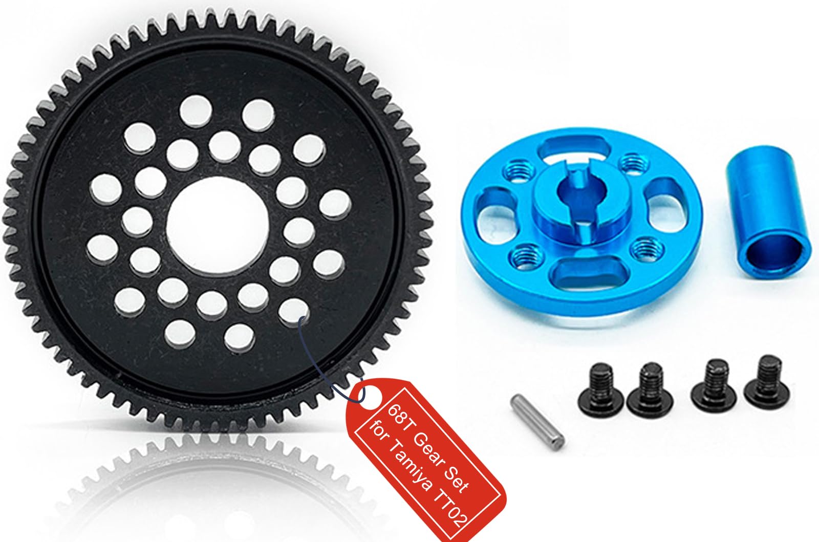 Fraizoe RC TT02 High Speed Gear Set 68T, Aluminum Spur Gear Mount, TT02 Gear Set Compatible with Tamiya TT-02/TT-02D/TT-02R/TT02 TYPE-S/TT-02 SRX RC